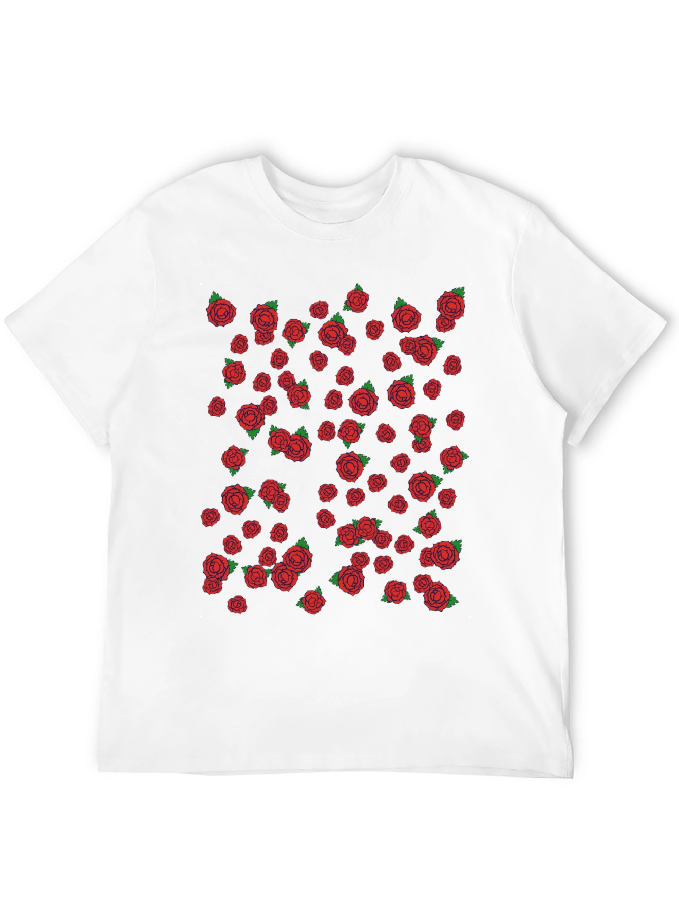 Mens Black T-shirt with Red Rose Pattern