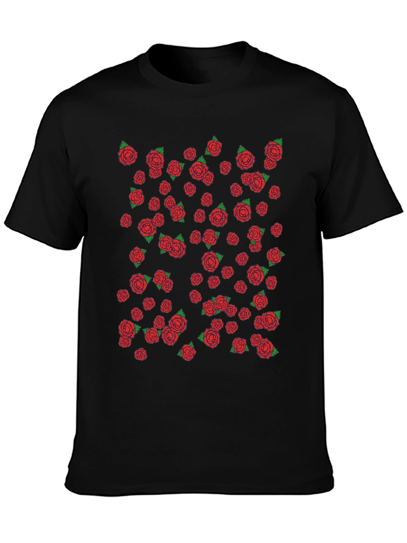 Mens Black T-shirt with Red Rose Pattern