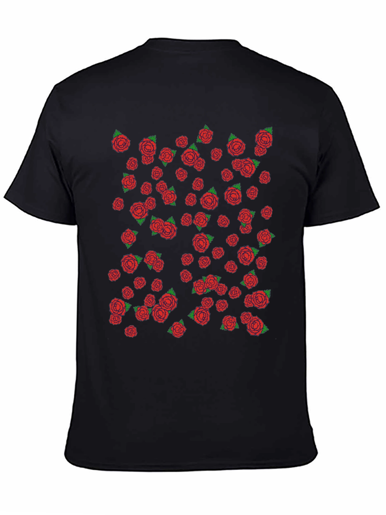 Mens Black T-shirt with Red Rose Pattern