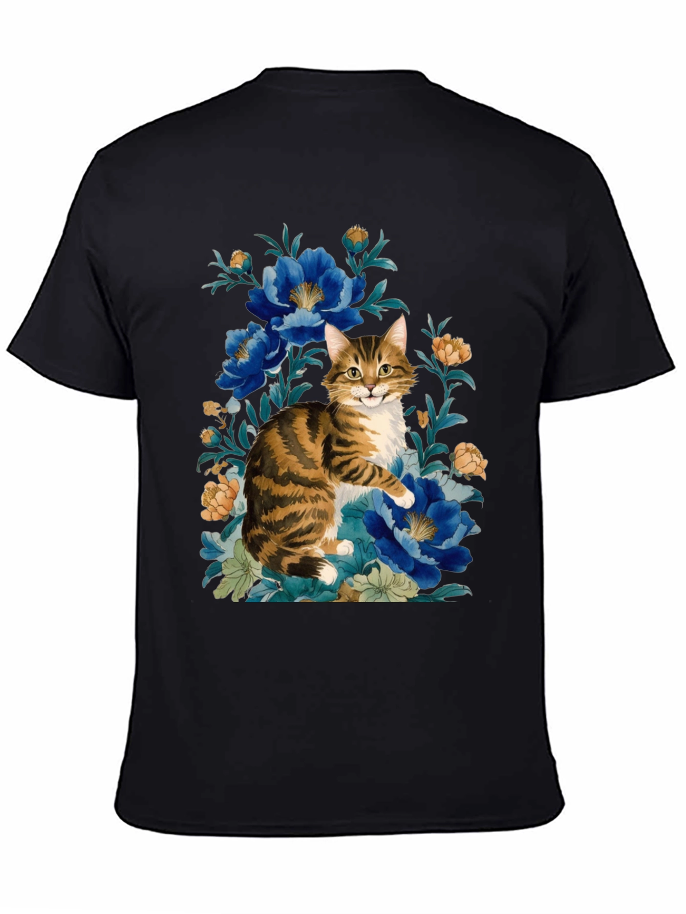 Floral Cat Graphic Tee - Soft Cotton Blend