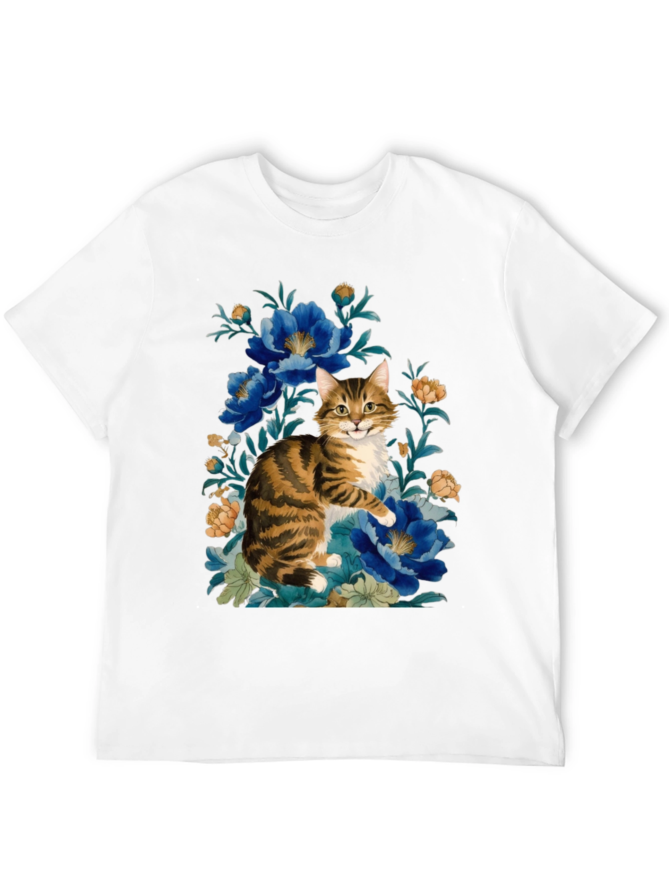 Floral Cat Graphic Tee - Soft Cotton Blend