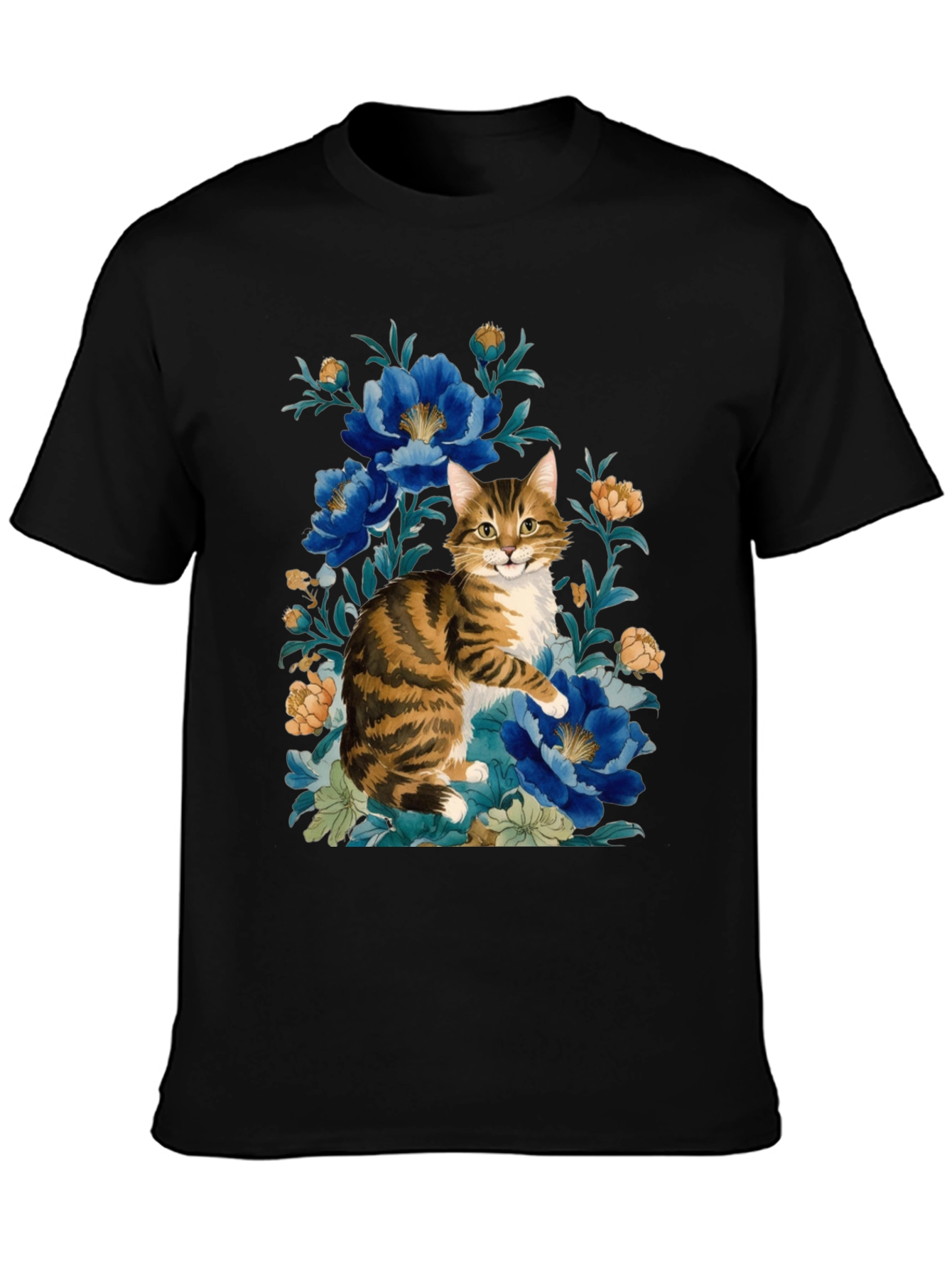 Floral Cat Graphic Tee - Soft Cotton Blend