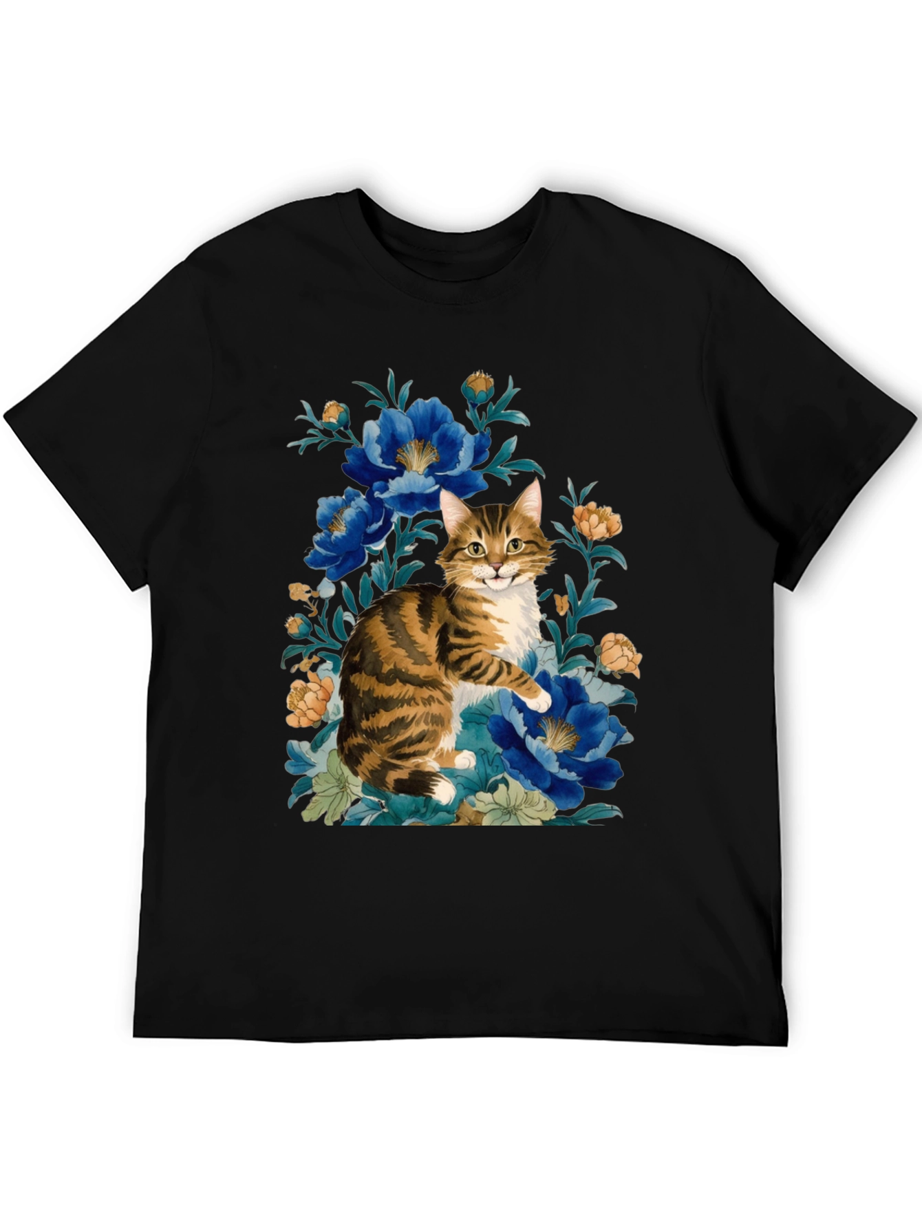 Floral Cat Graphic Tee - Soft Cotton Blend