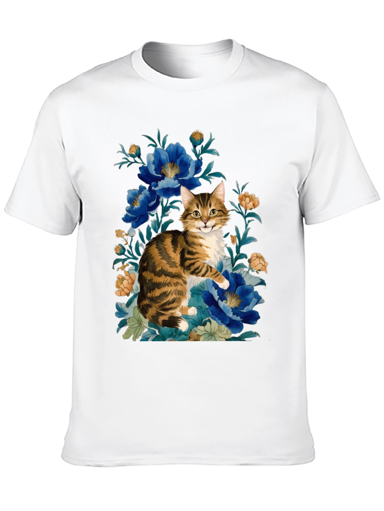 Floral Cat Graphic Tee - Soft Cotton Blend
