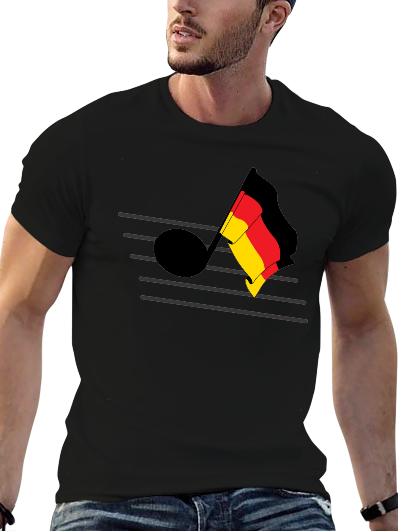 German Music Note Tee - Black Cotton T-Shirt