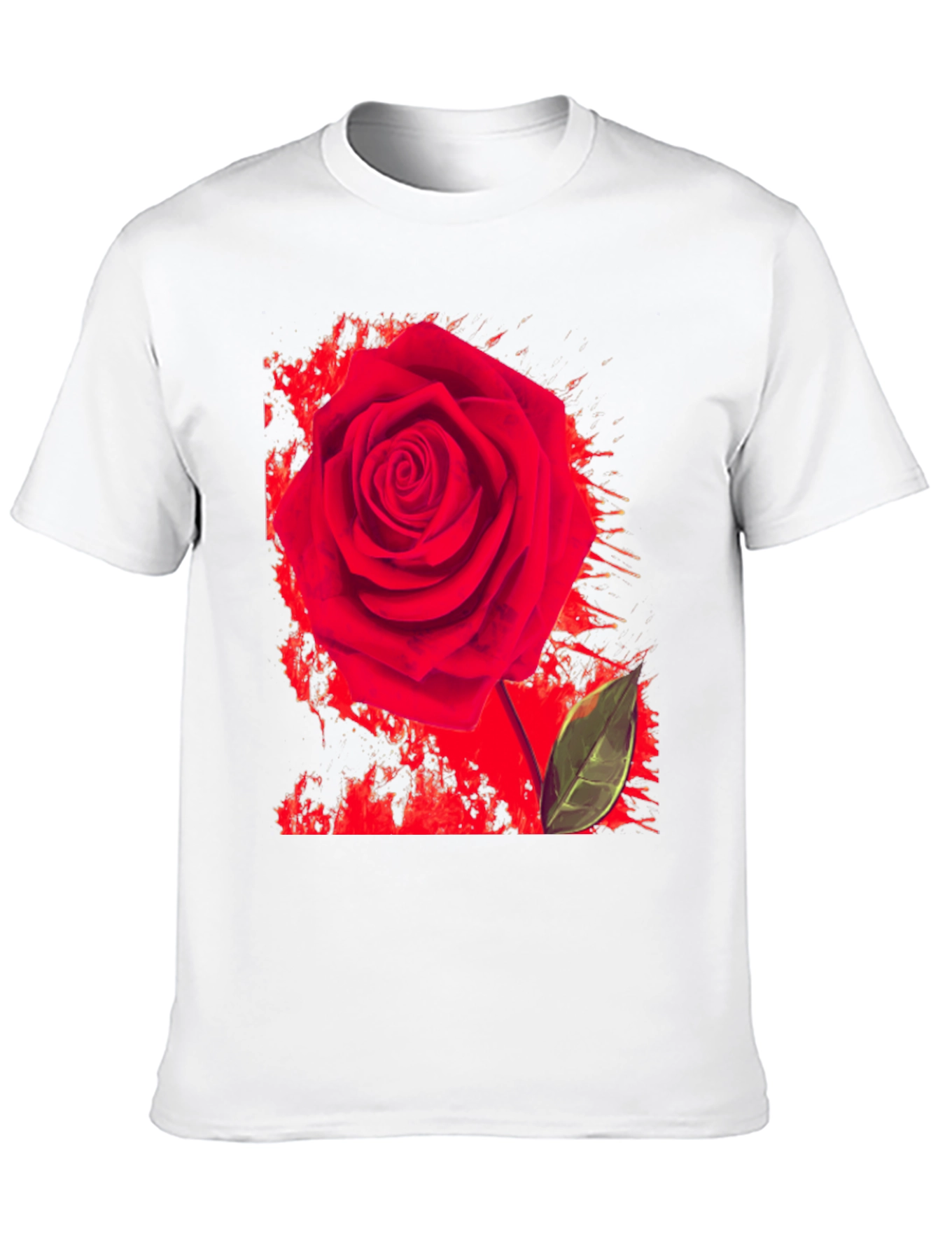 Red Rose Graphic Print T-Shirt - Casual Black Tee