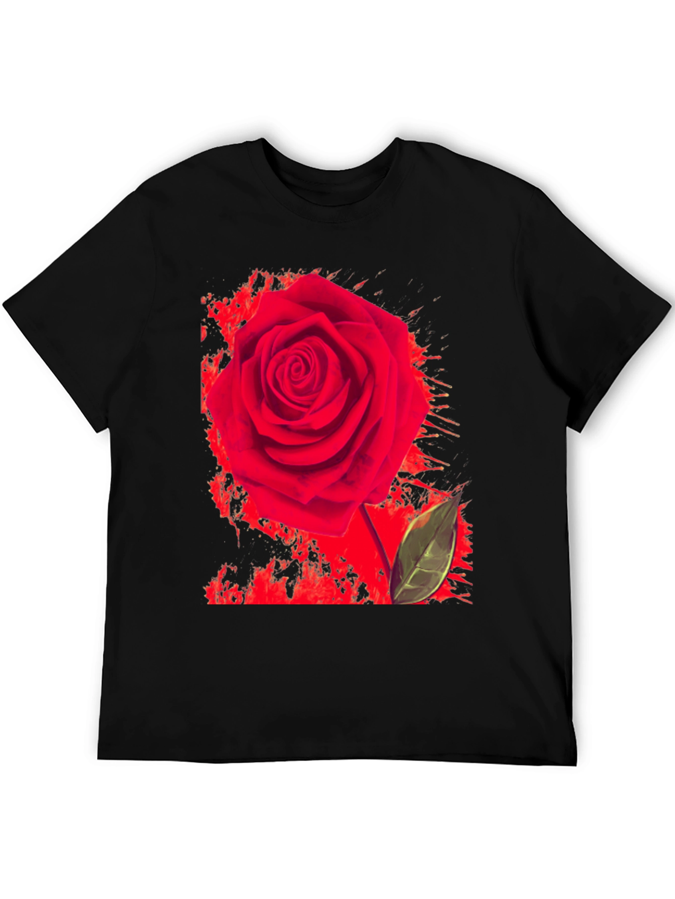 Red Rose Graphic Print T-Shirt - Casual Black Tee