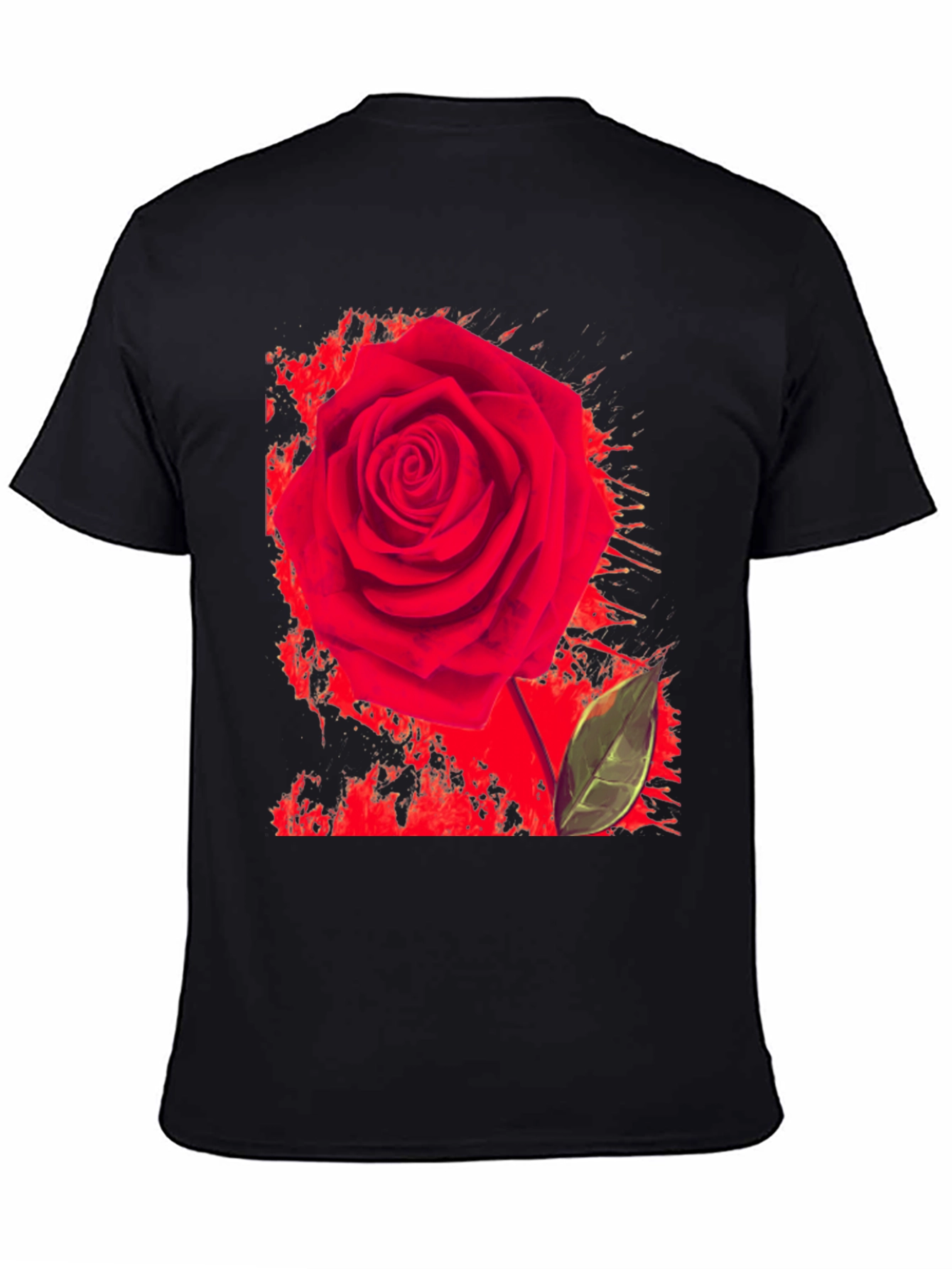 Red Rose Graphic Print T-Shirt - Casual Black Tee
