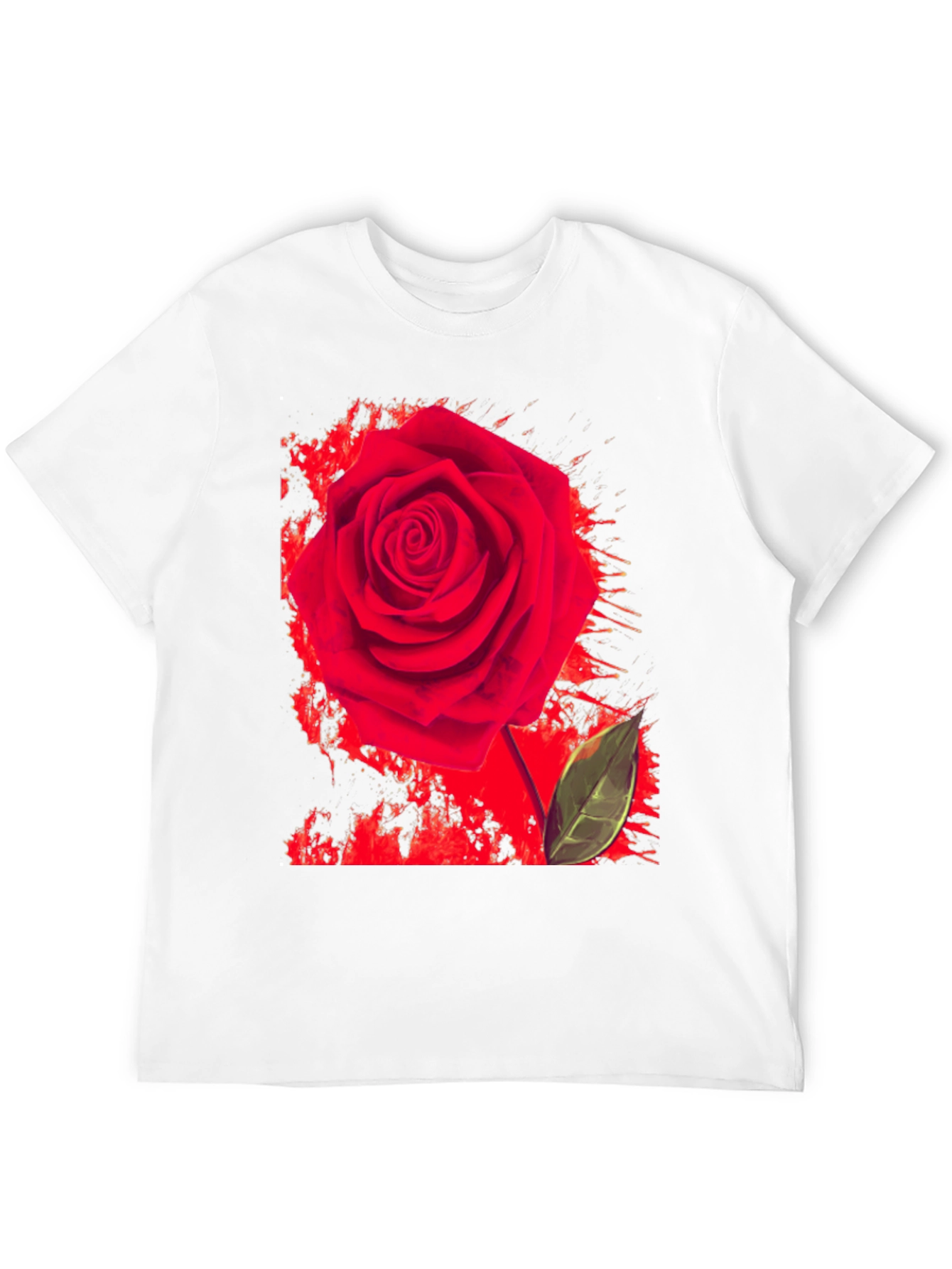 Red Rose Graphic Print T-Shirt - Casual Black Tee