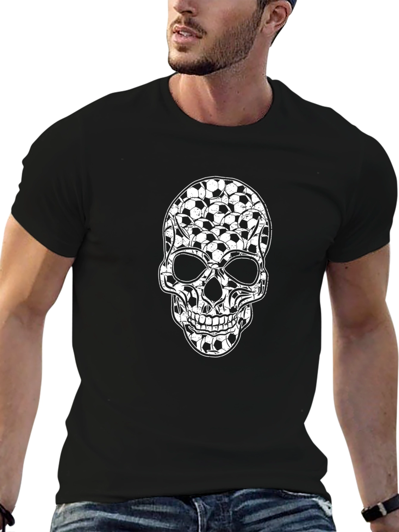 Soccer Ball Skull Graphic T-Shirt - Black