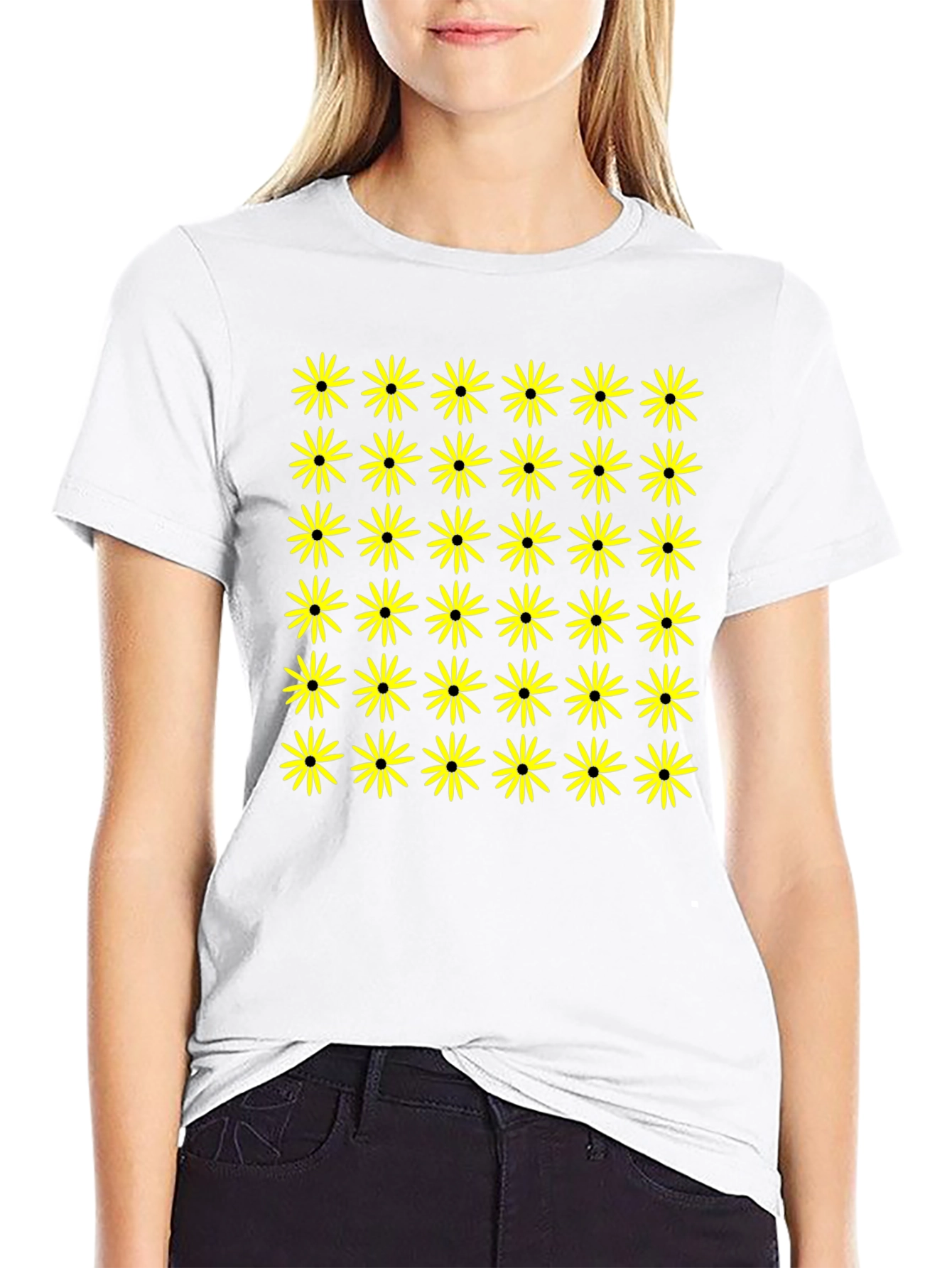 Black T-Shirt with Yellow Flower Pattern
