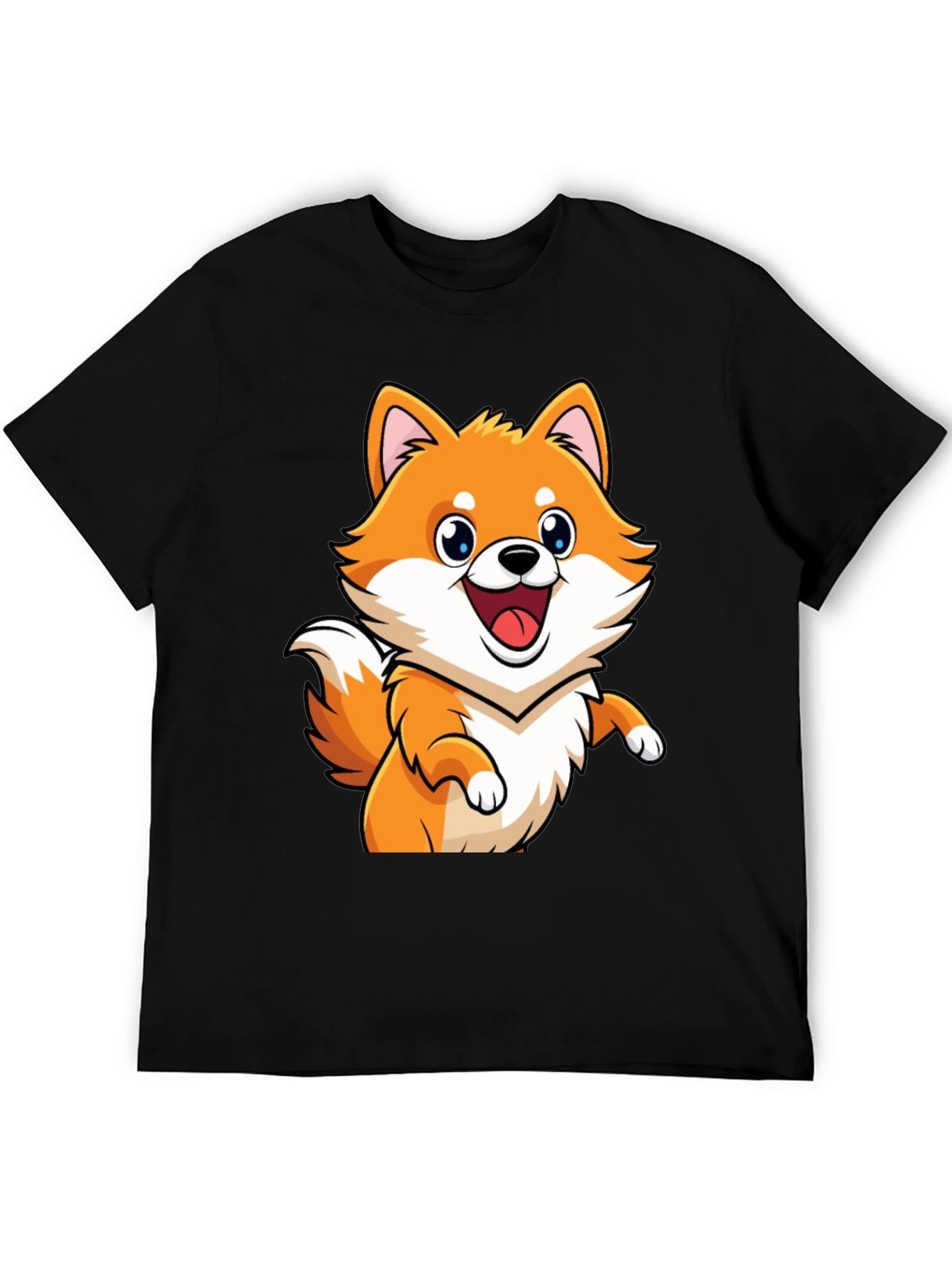 Shiba Inu Cartoon Graphic Black T-Shirt