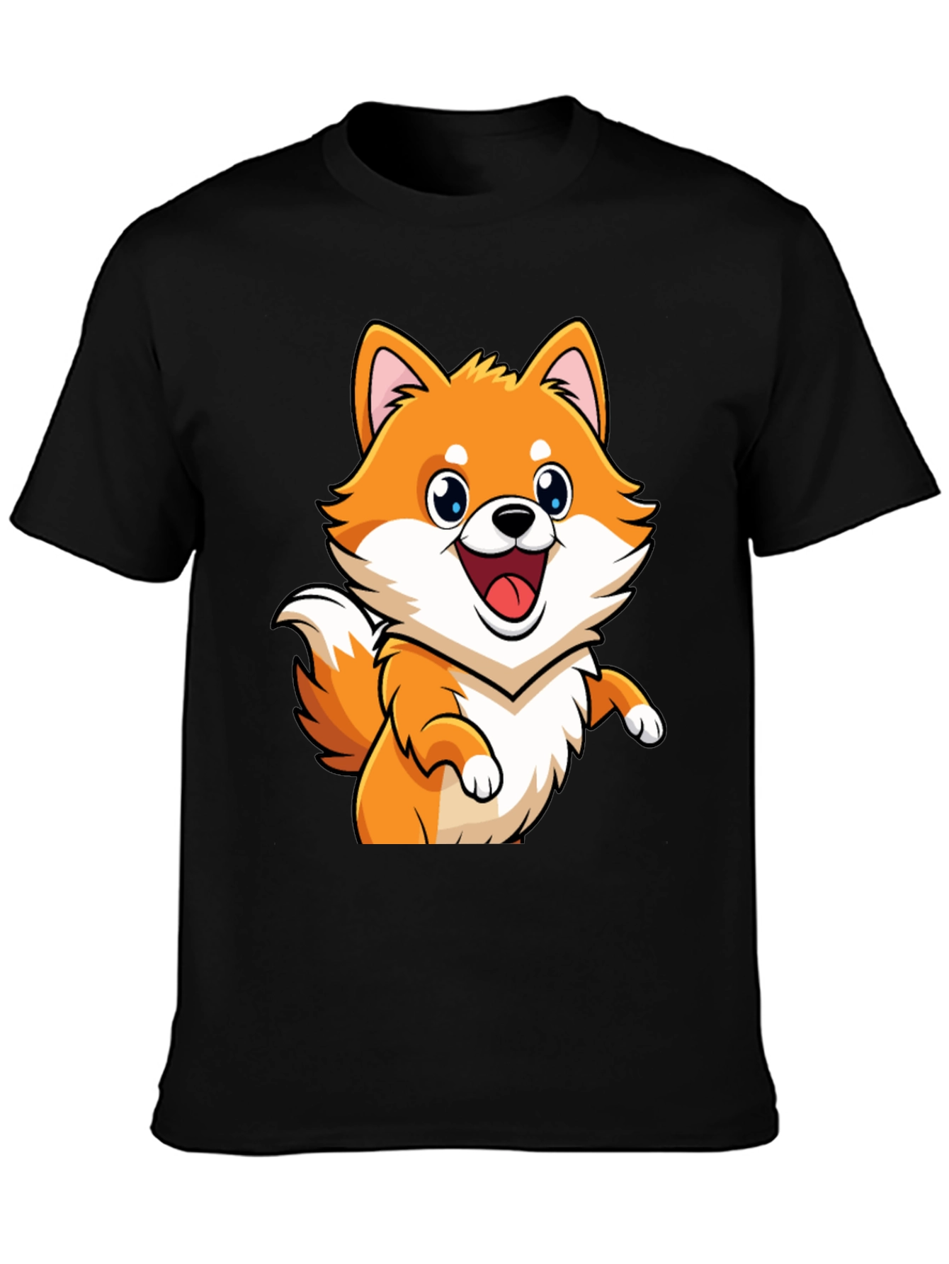 Shiba Inu Cartoon Graphic Black T-Shirt