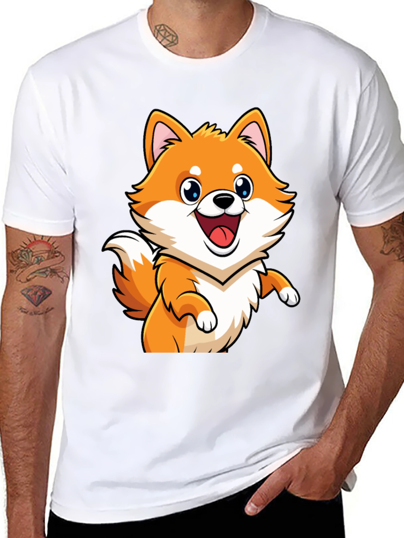 Shiba Inu Cartoon Graphic Black T-Shirt
