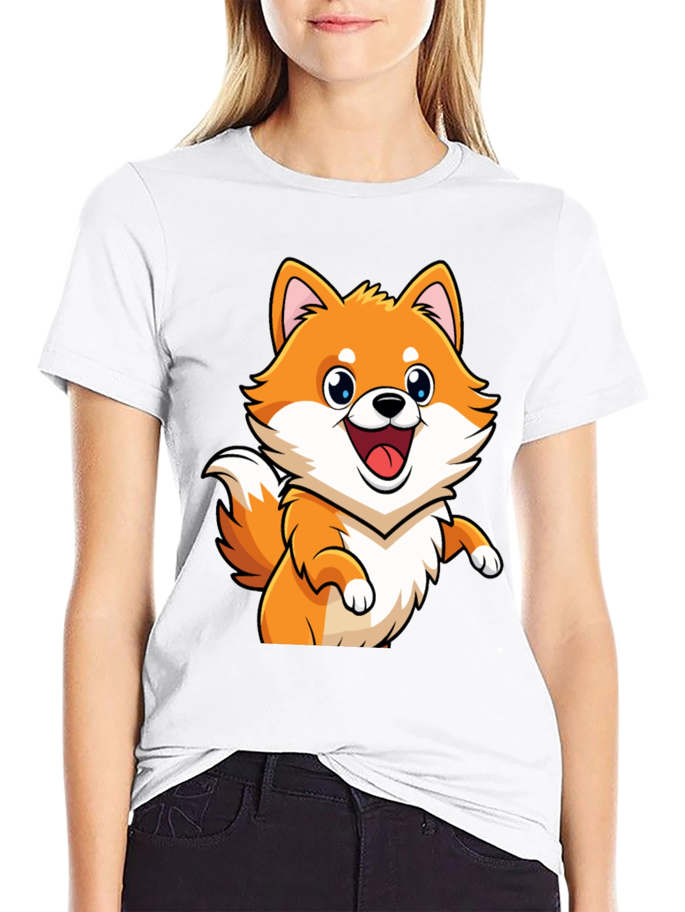 Shiba Inu Cartoon Graphic Black T-Shirt