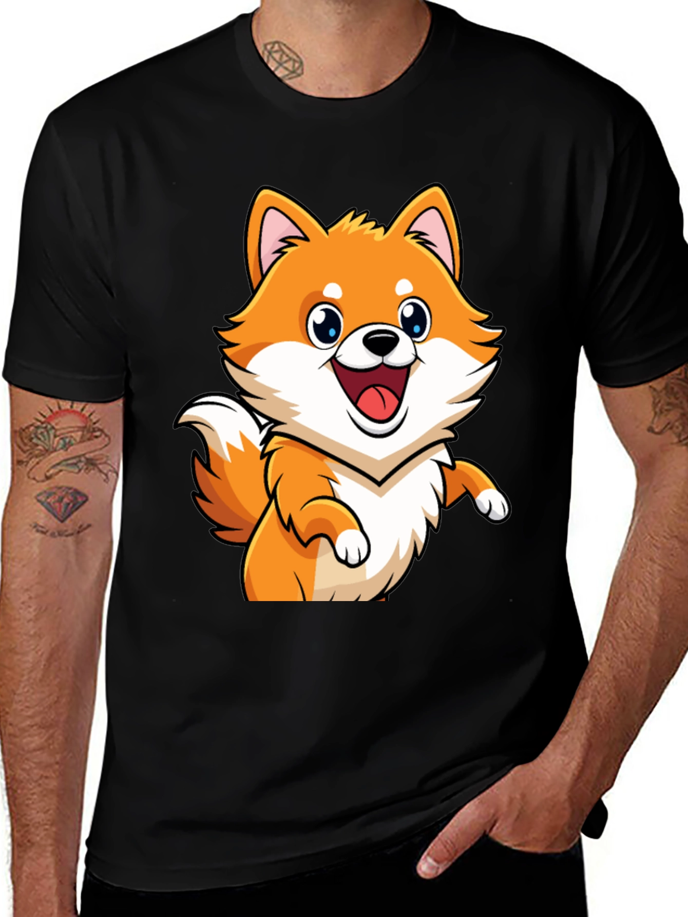 Shiba Inu Cartoon Graphic Black T-Shirt