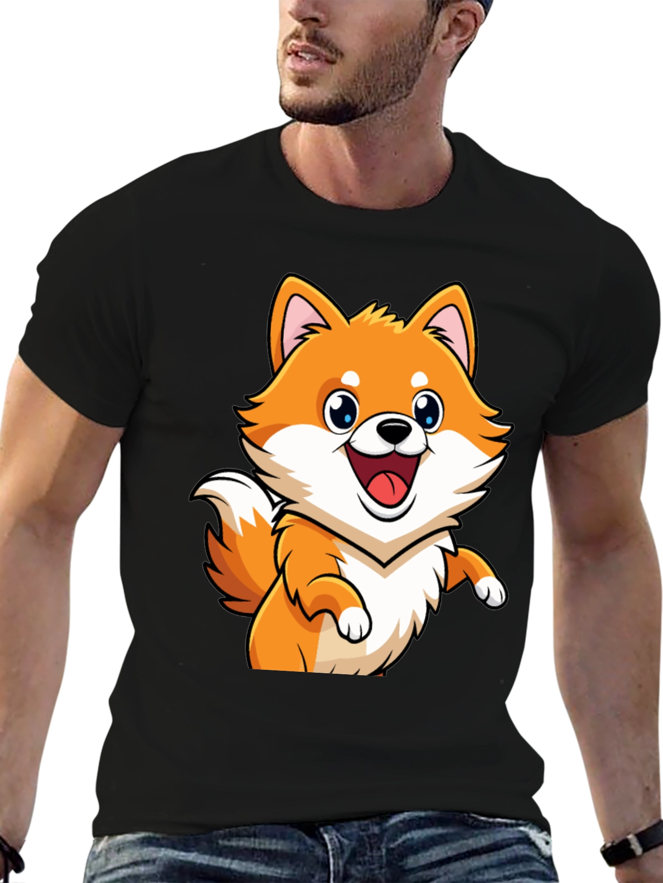 Shiba Inu Cartoon Graphic Black T-Shirt