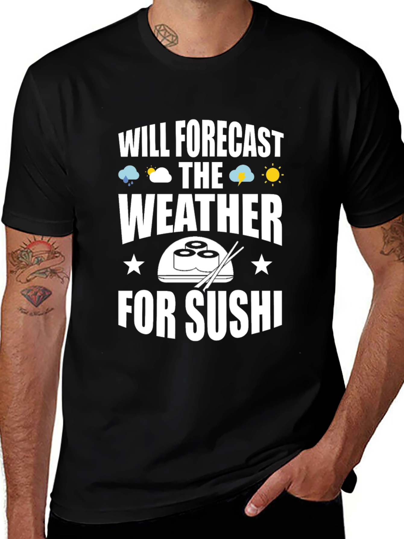 Funny Sushi Weather Forecast Graphic Tee - Black