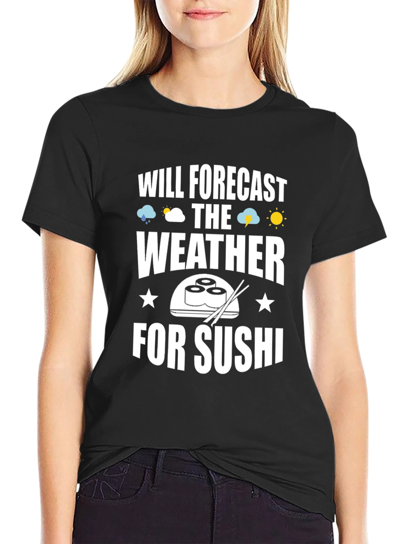 Funny Sushi Weather Forecast Graphic Tee - Black