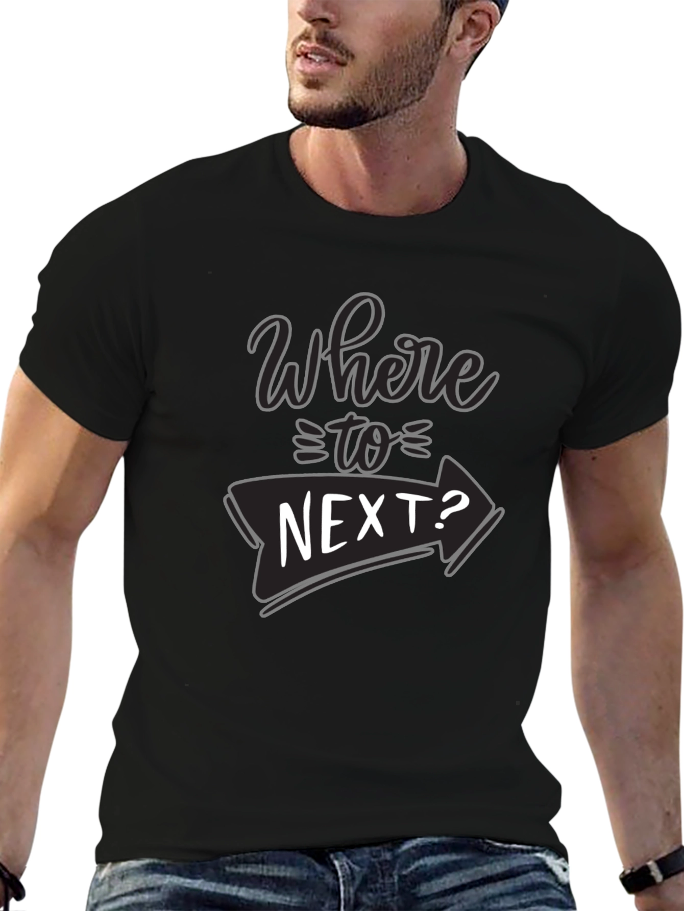 Where To Next? Black Graphic T-Shirt