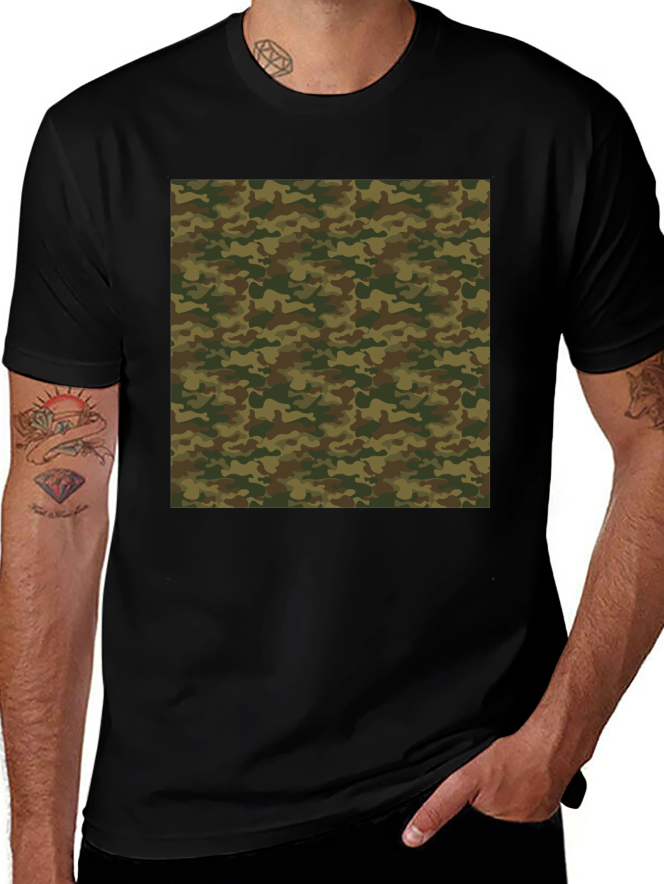 Camo Pattern Black T-Shirt - Stylish Casual Wear