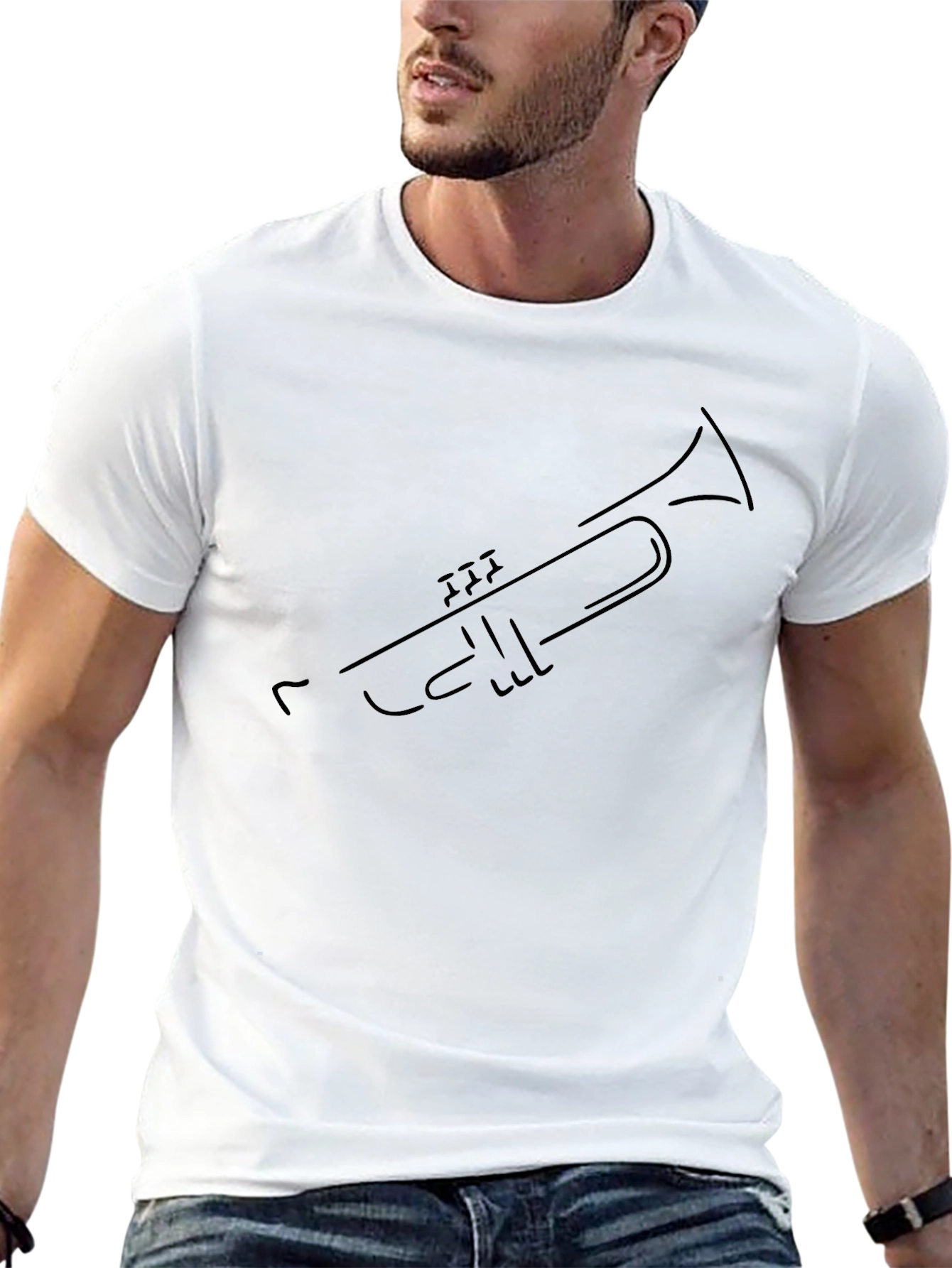 Trumpet Outline Black T-Shirt - Music Lover Tee