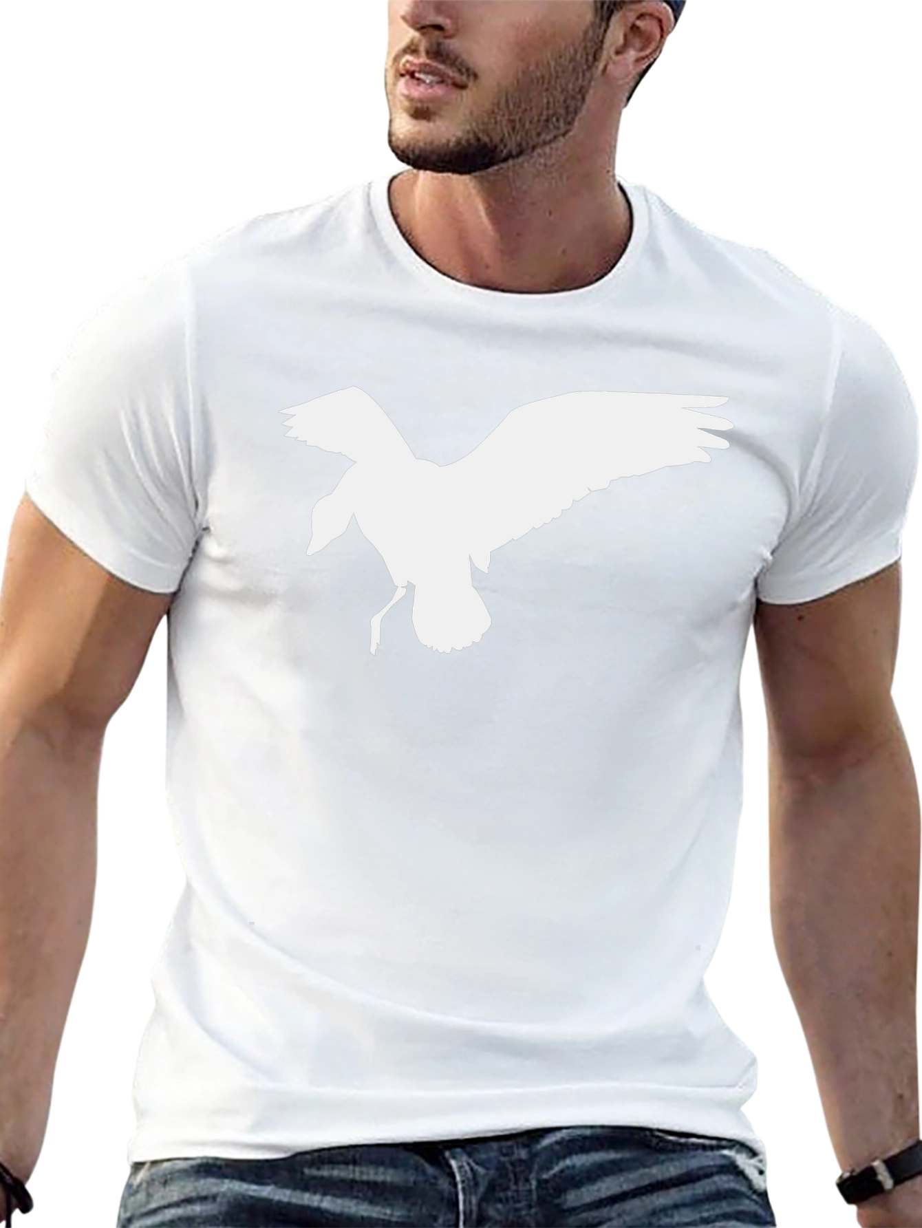 Black T-Shirt with White Bird Graphic