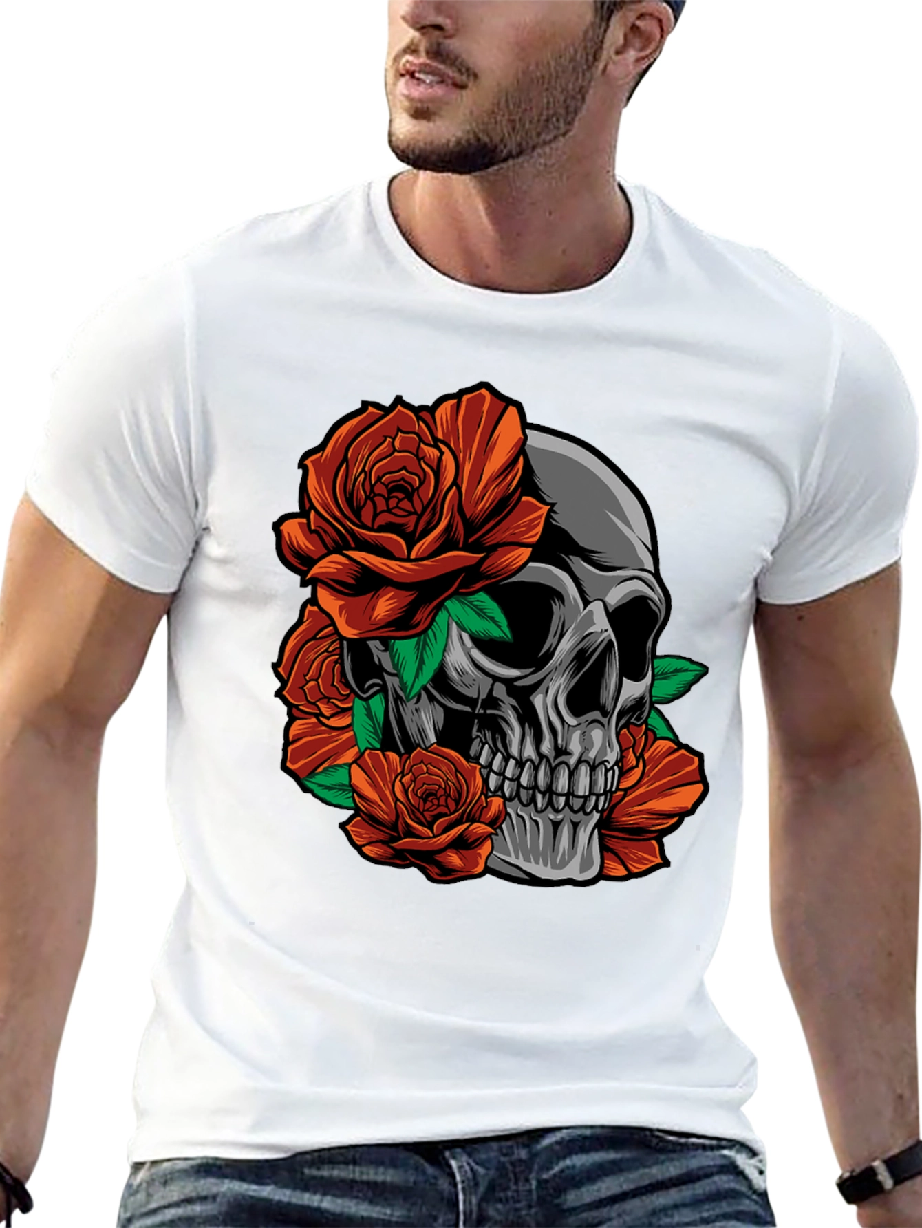 Skull & Roses Graphic T-Shirt - Edgy Style