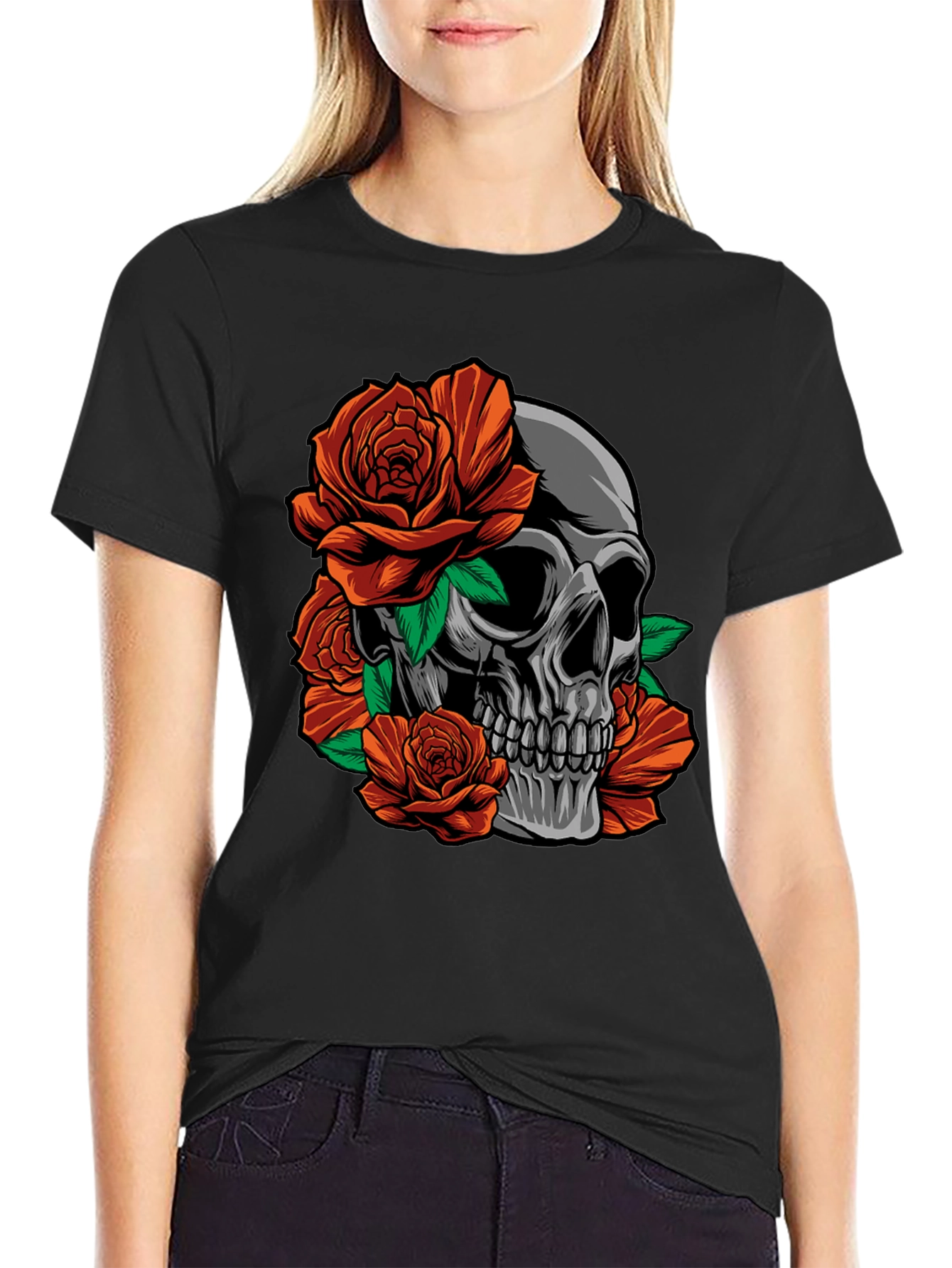 Skull & Roses Graphic T-Shirt - Edgy Style