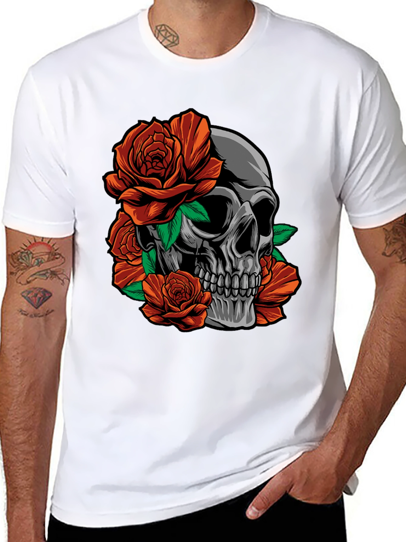 Skull & Roses Graphic T-Shirt - Edgy Style