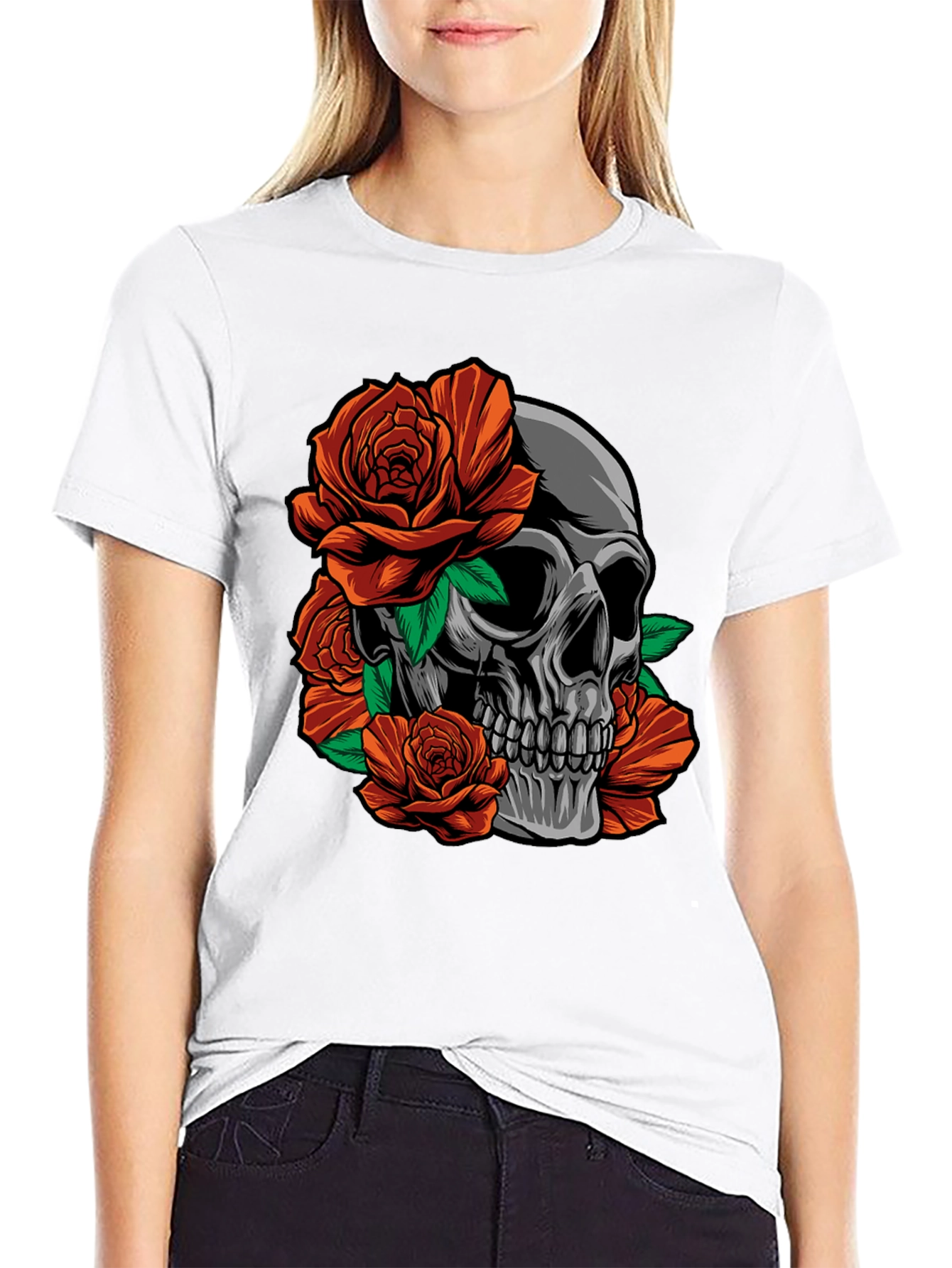 Skull & Roses Graphic T-Shirt - Edgy Style