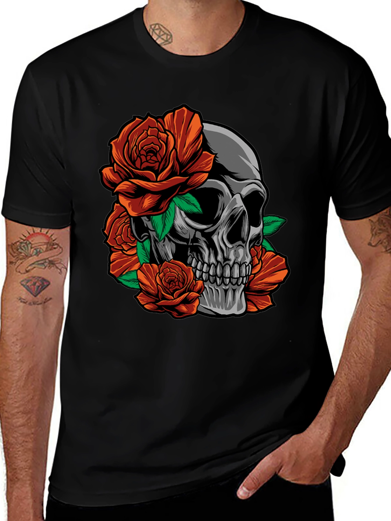Skull & Roses Graphic T-Shirt - Edgy Style