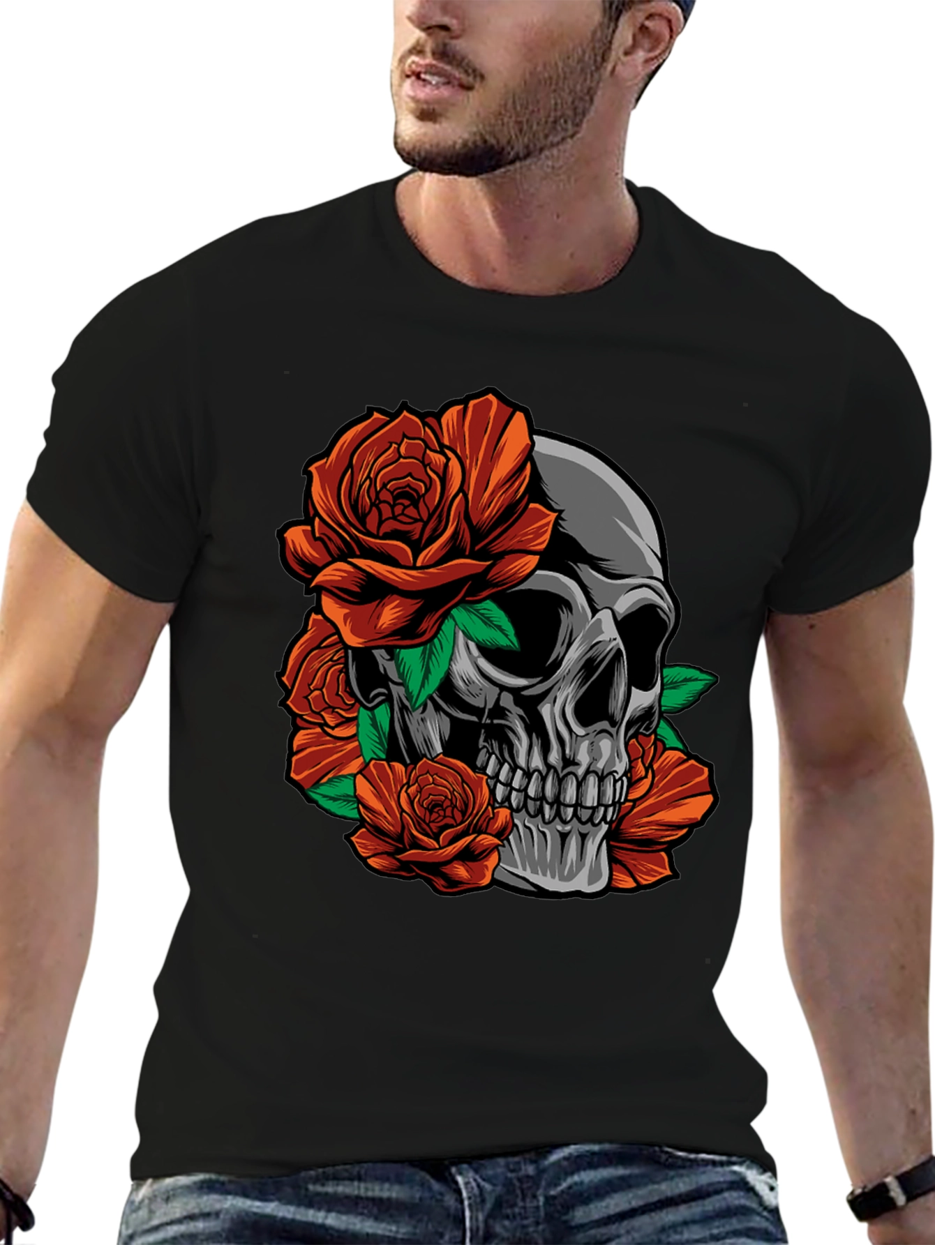 Skull & Roses Graphic T-Shirt - Edgy Style