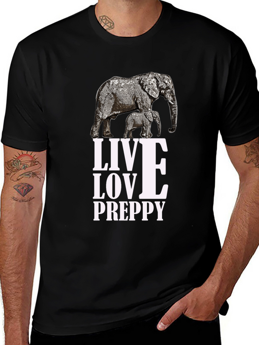Elephant Graphic Black T-Shirt: Live Love Preppy