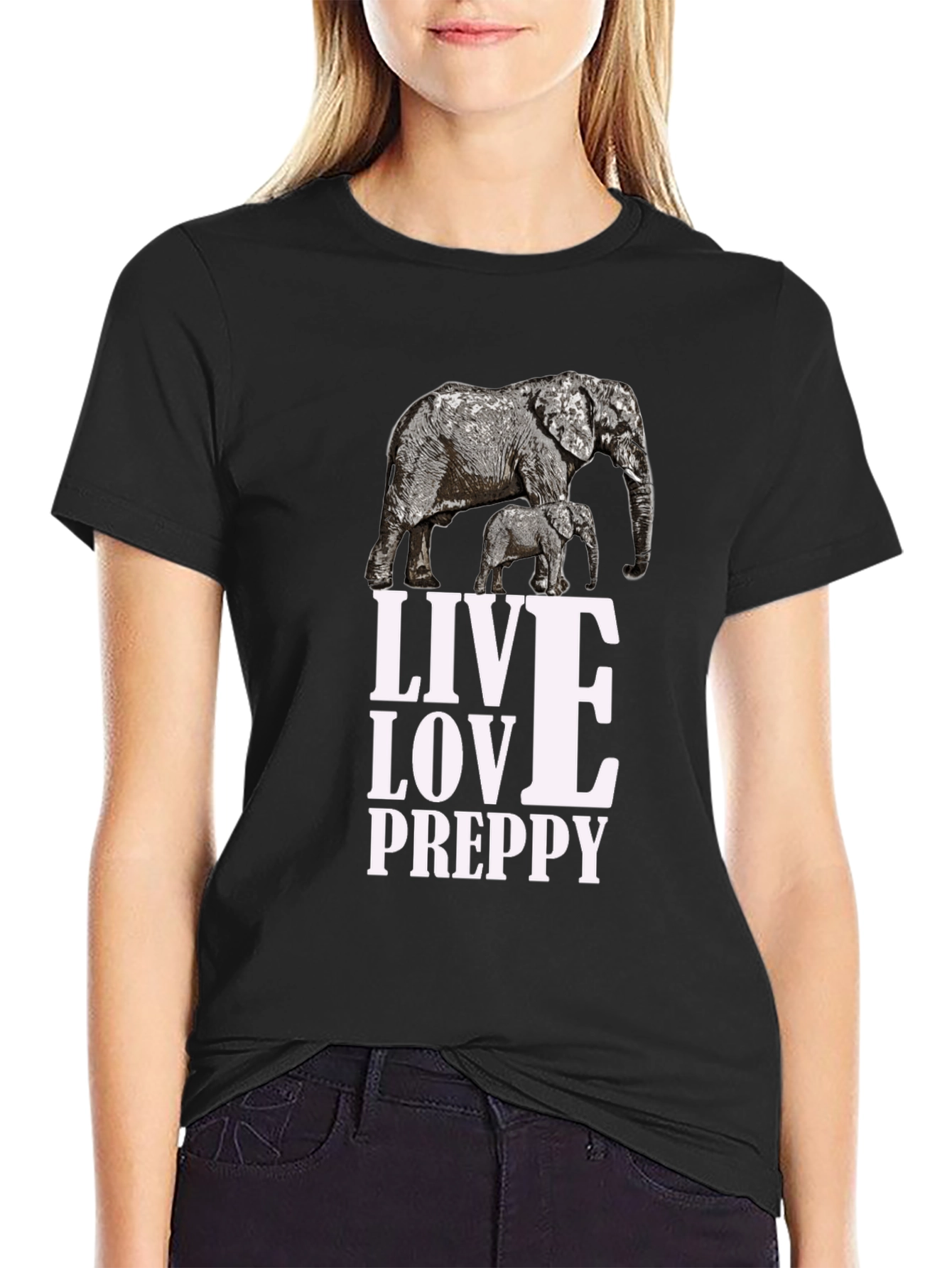 Elephant Graphic Black T-Shirt: Live Love Preppy