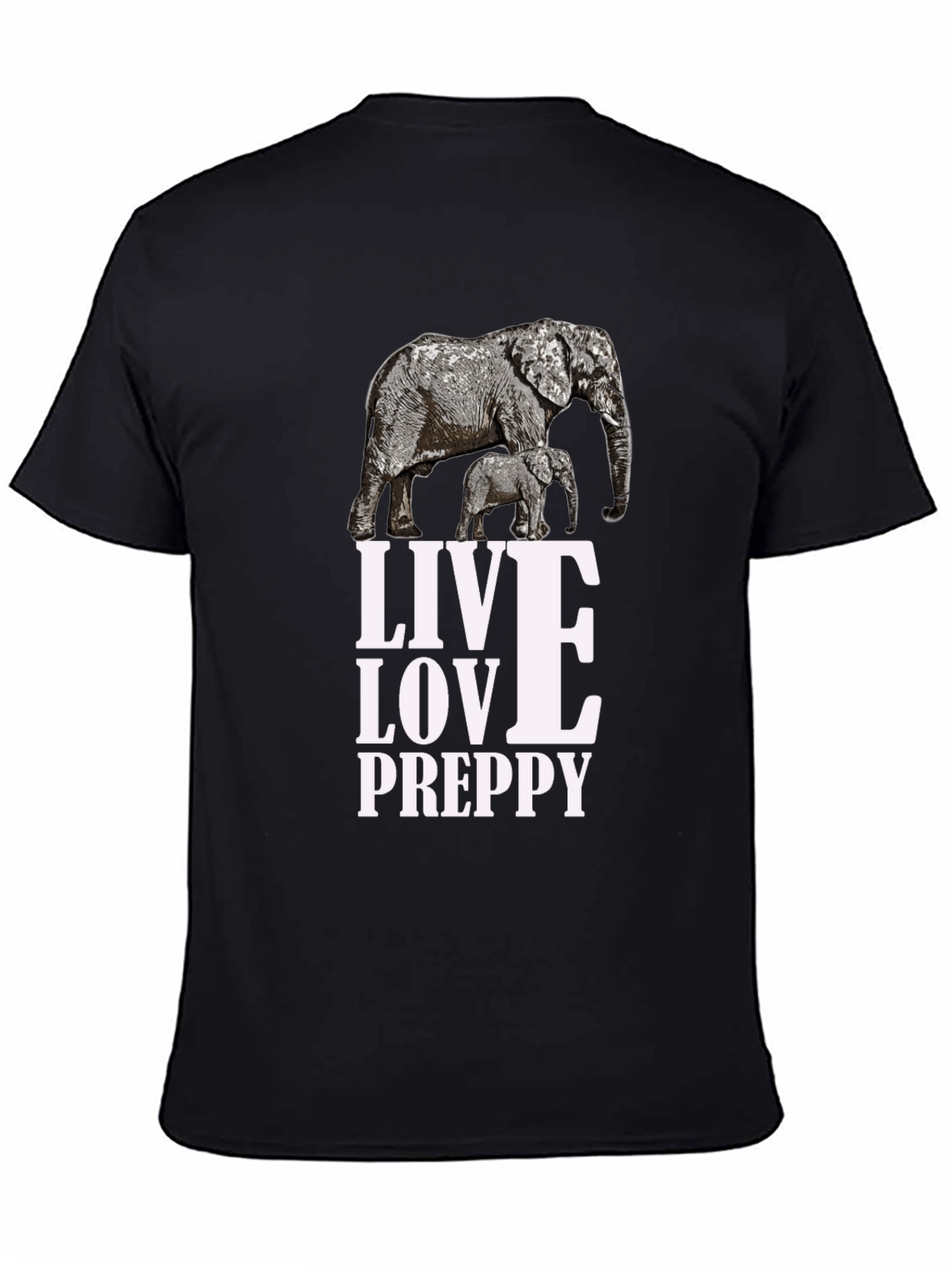 Elephant Graphic Black T-Shirt: Live Love Preppy