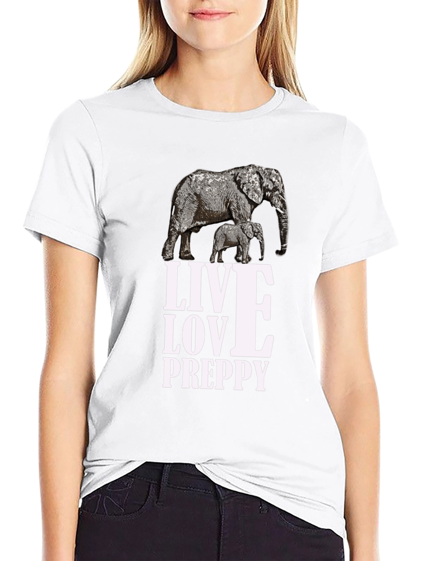 Elephant Graphic Black T-Shirt: Live Love Preppy