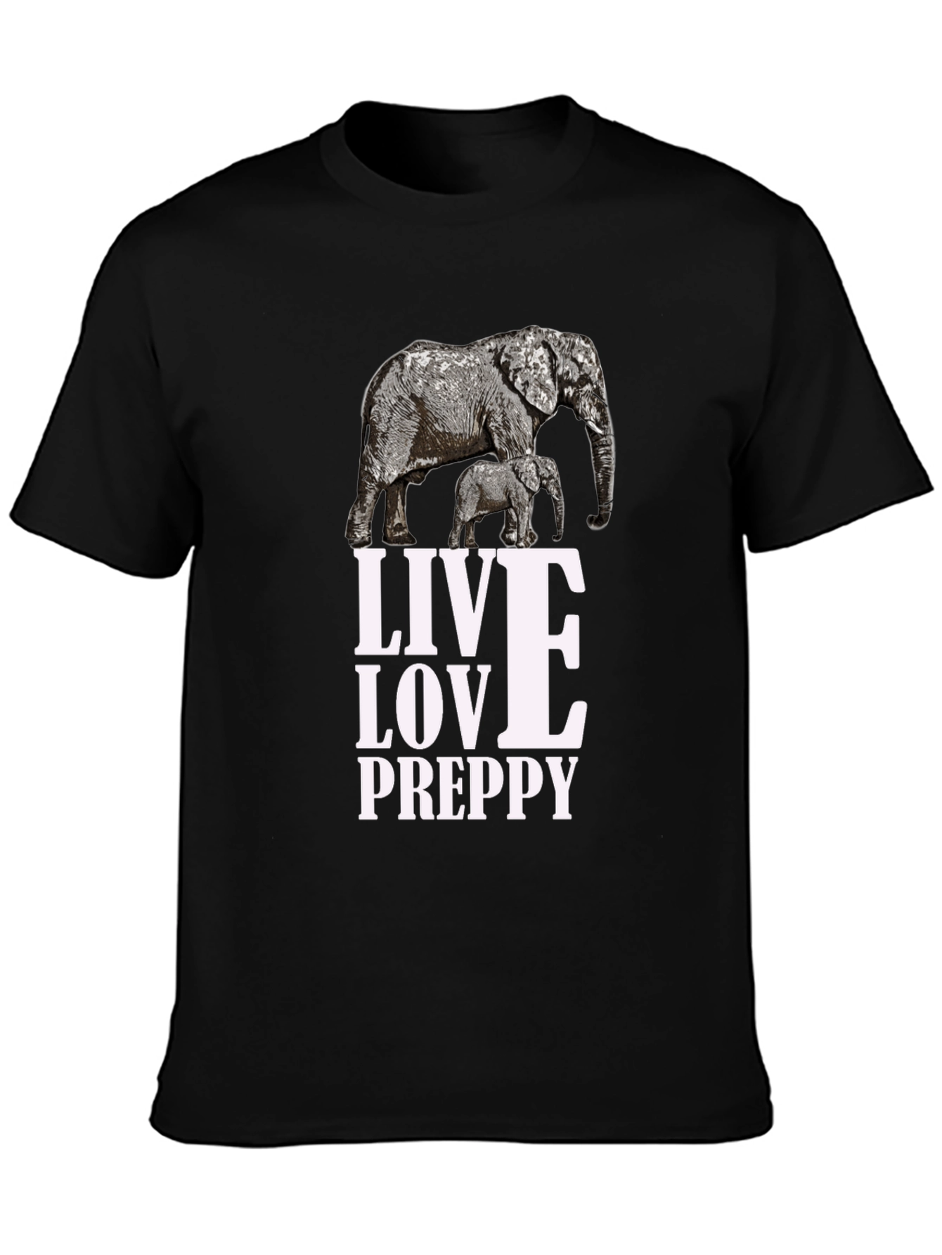 Elephant Graphic Black T-Shirt: Live Love Preppy