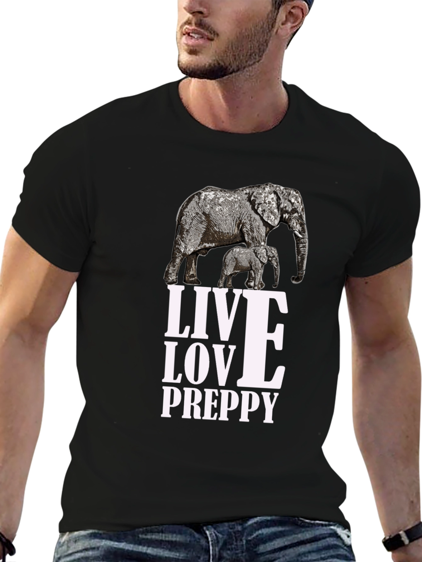 Elephant Graphic Black T-Shirt: Live Love Preppy