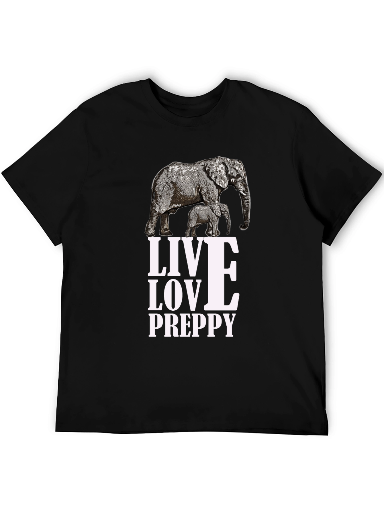 Elephant Graphic Black T-Shirt: Live Love Preppy