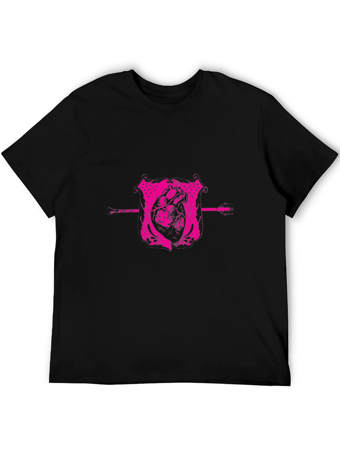 Pink Heart Crest Graphic Black T-Shirt