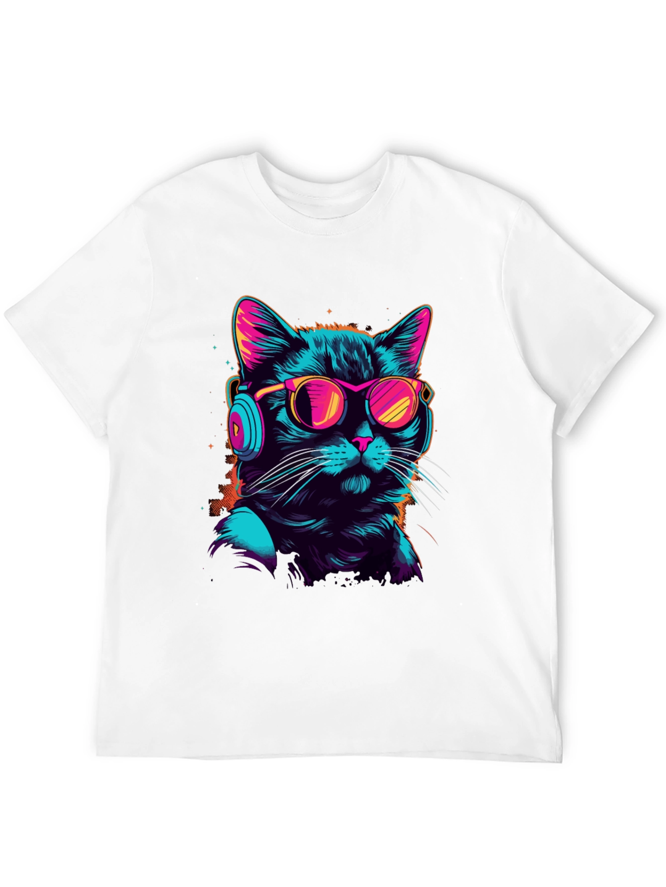Retro Cat T-Shirt with Headphones & Sunglasses