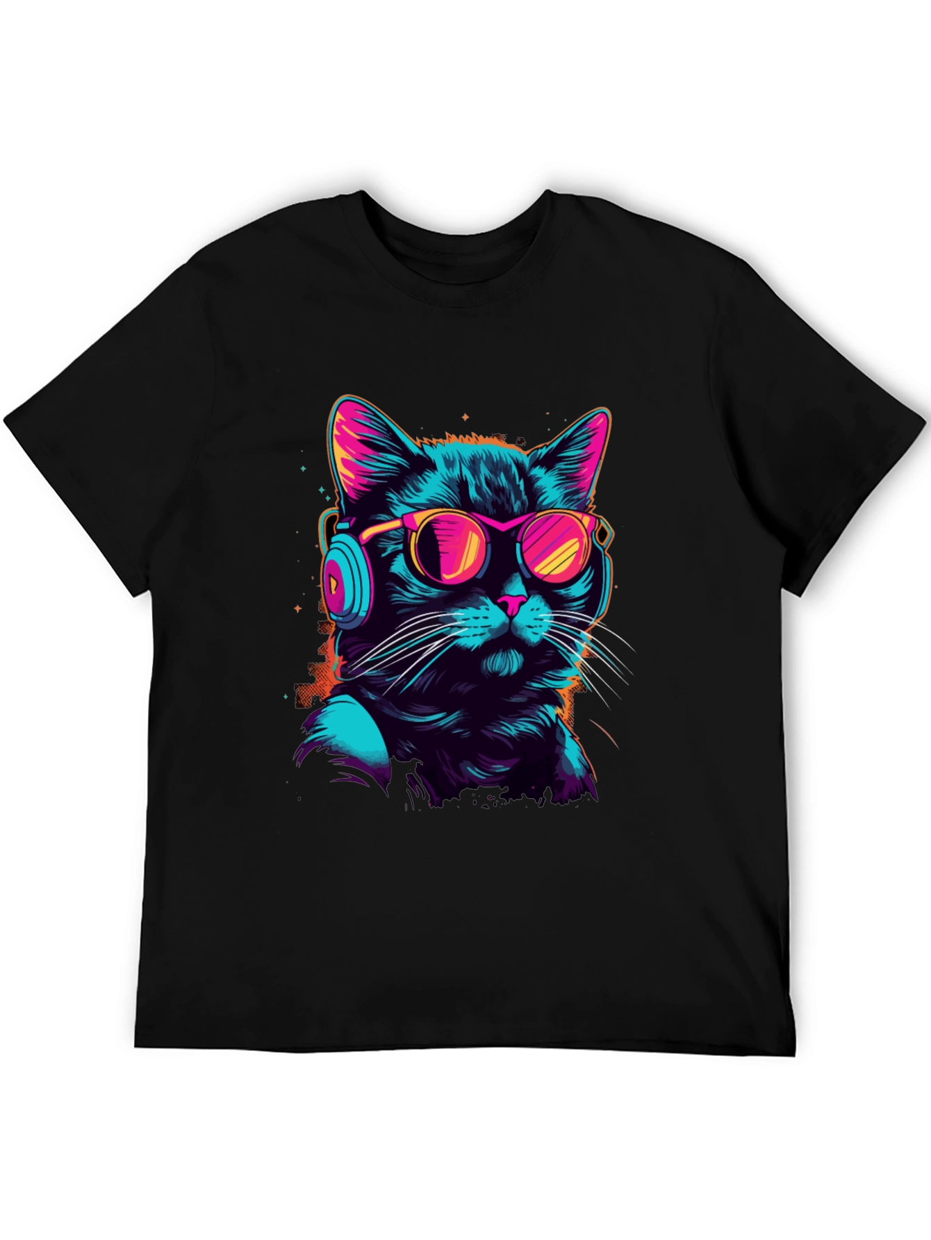 Retro Cat T-Shirt with Headphones & Sunglasses