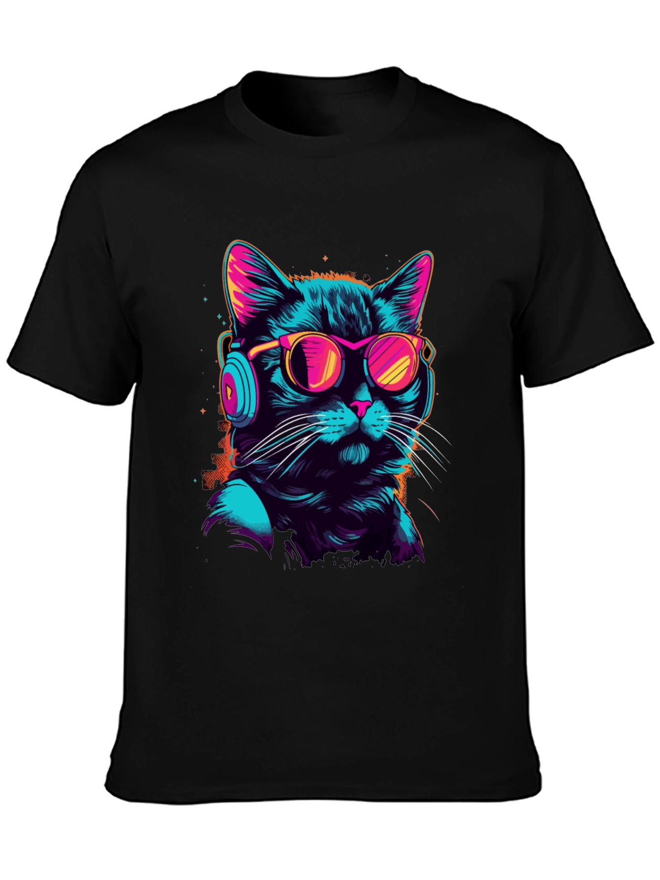Retro Cat T-Shirt with Headphones & Sunglasses
