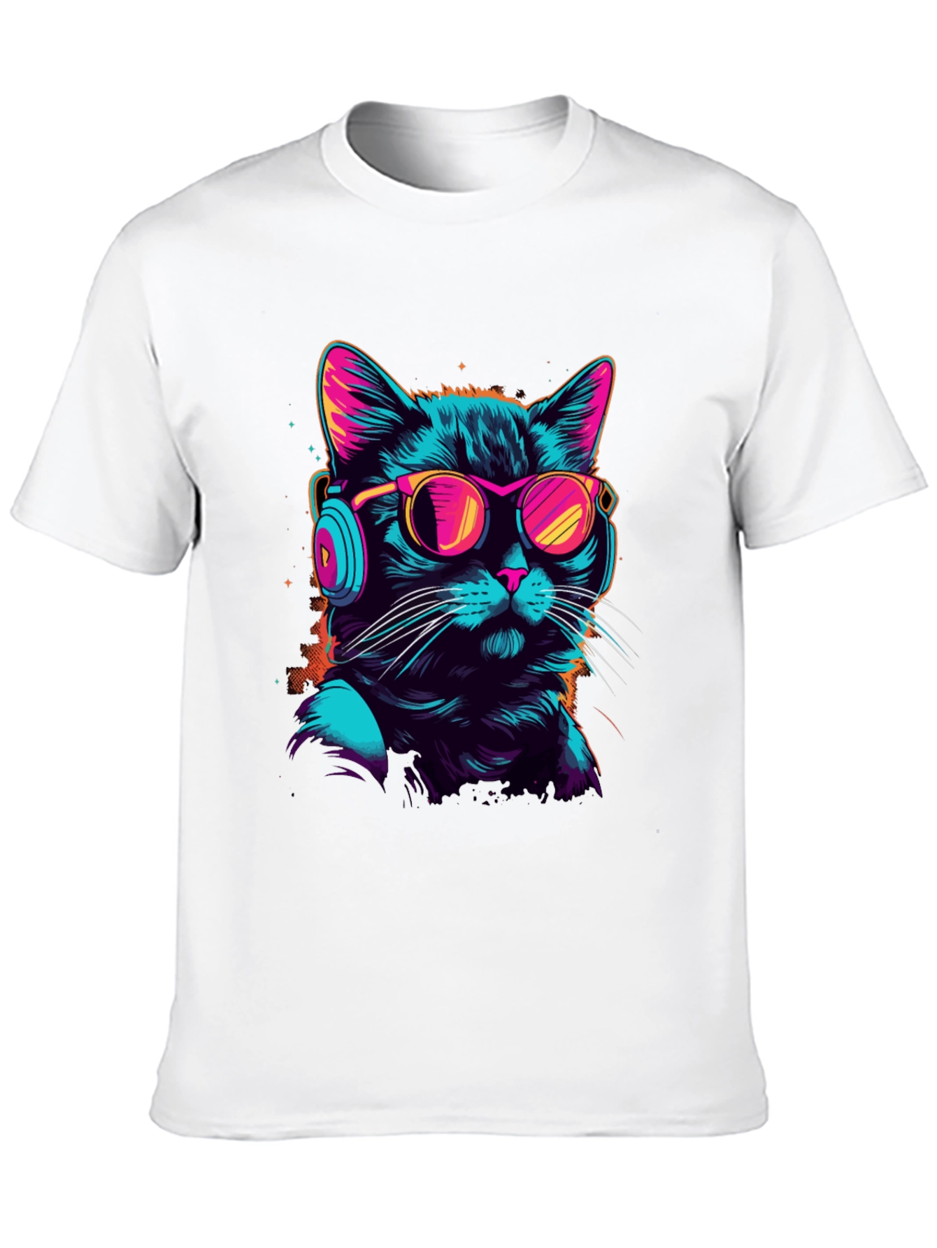 Retro Cat T-Shirt with Headphones & Sunglasses