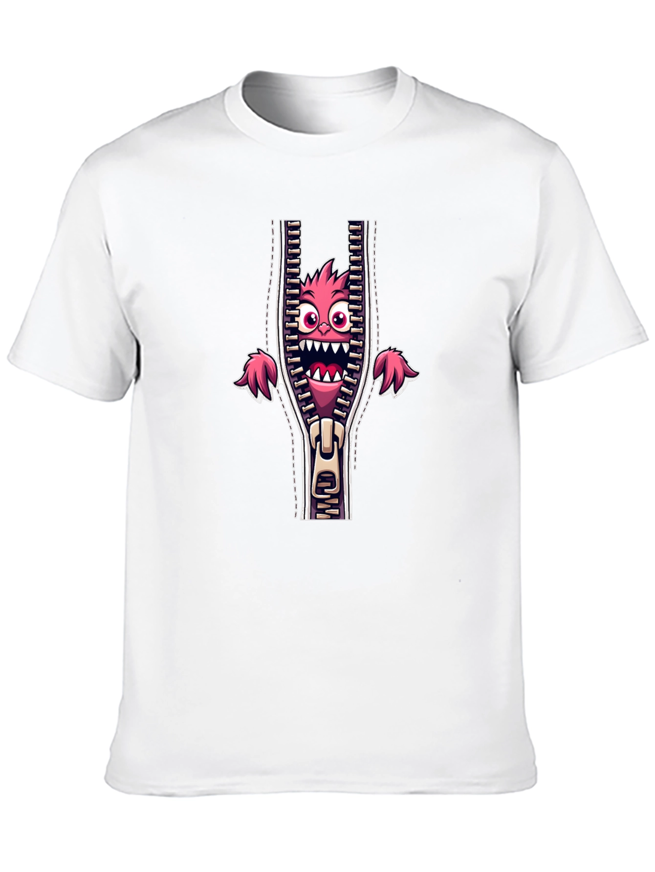 Monster in Zipper Graphic Tee - Funny Cartoon Print