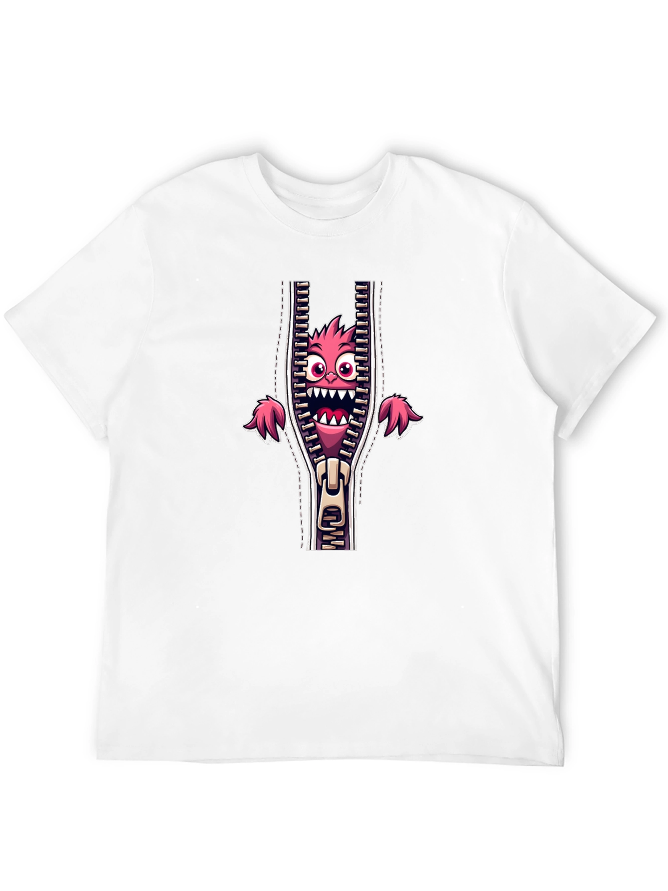 Monster in Zipper Graphic Tee - Funny Cartoon Print
