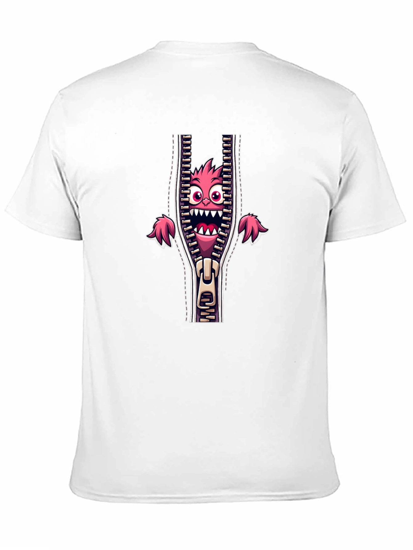 Monster in Zipper Graphic Tee - Funny Cartoon Print