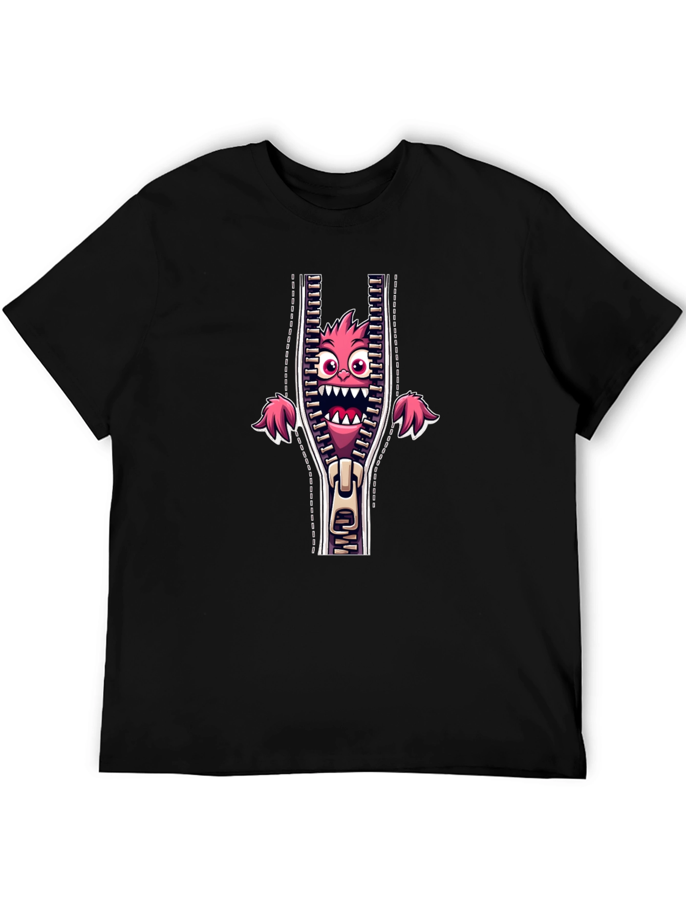 Monster in Zipper Graphic Tee - Funny Cartoon Print