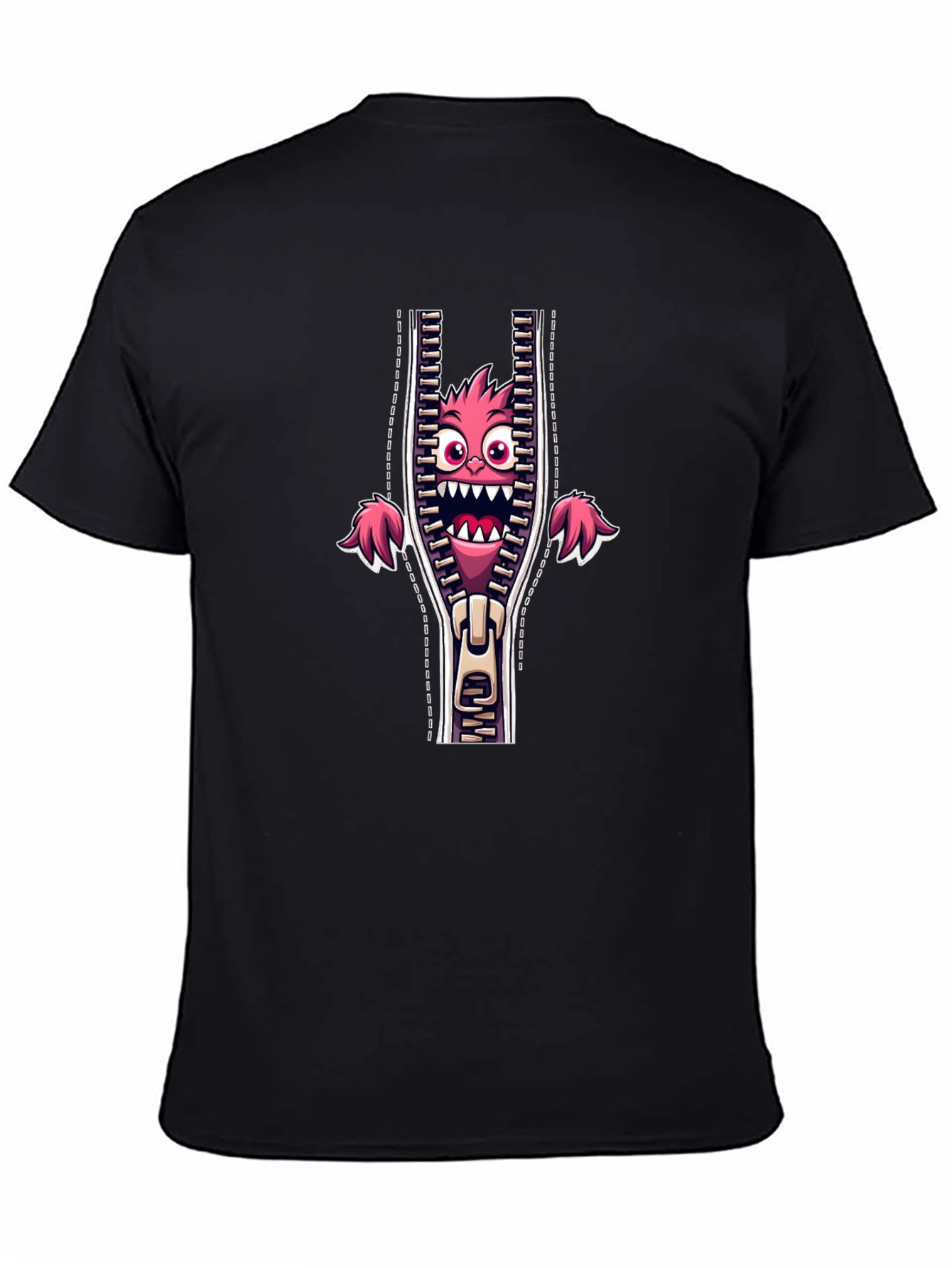 Monster in Zipper Graphic Tee - Funny Cartoon Print